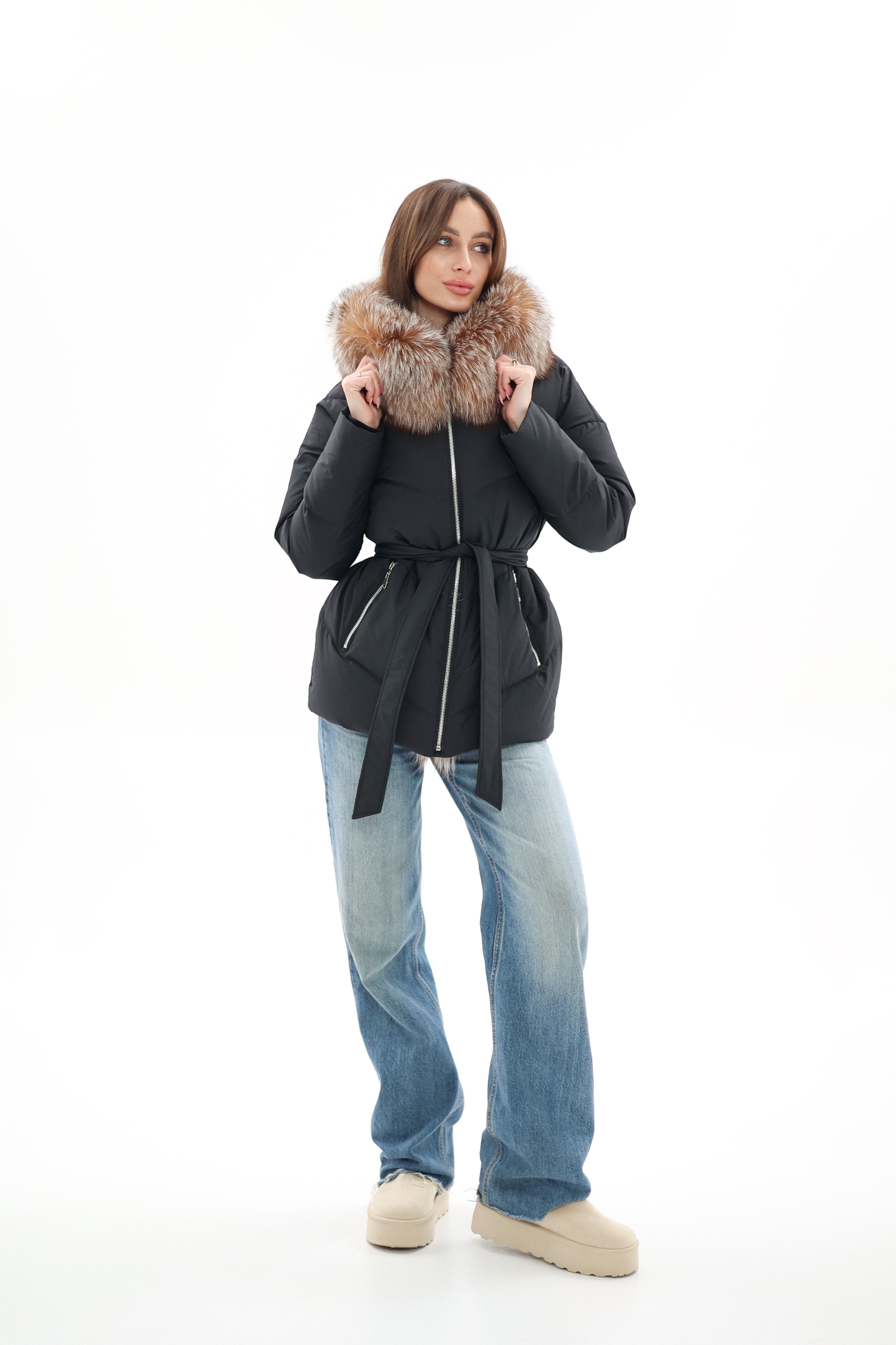 Genuine Silver Fox Fur Down Insulated Parka