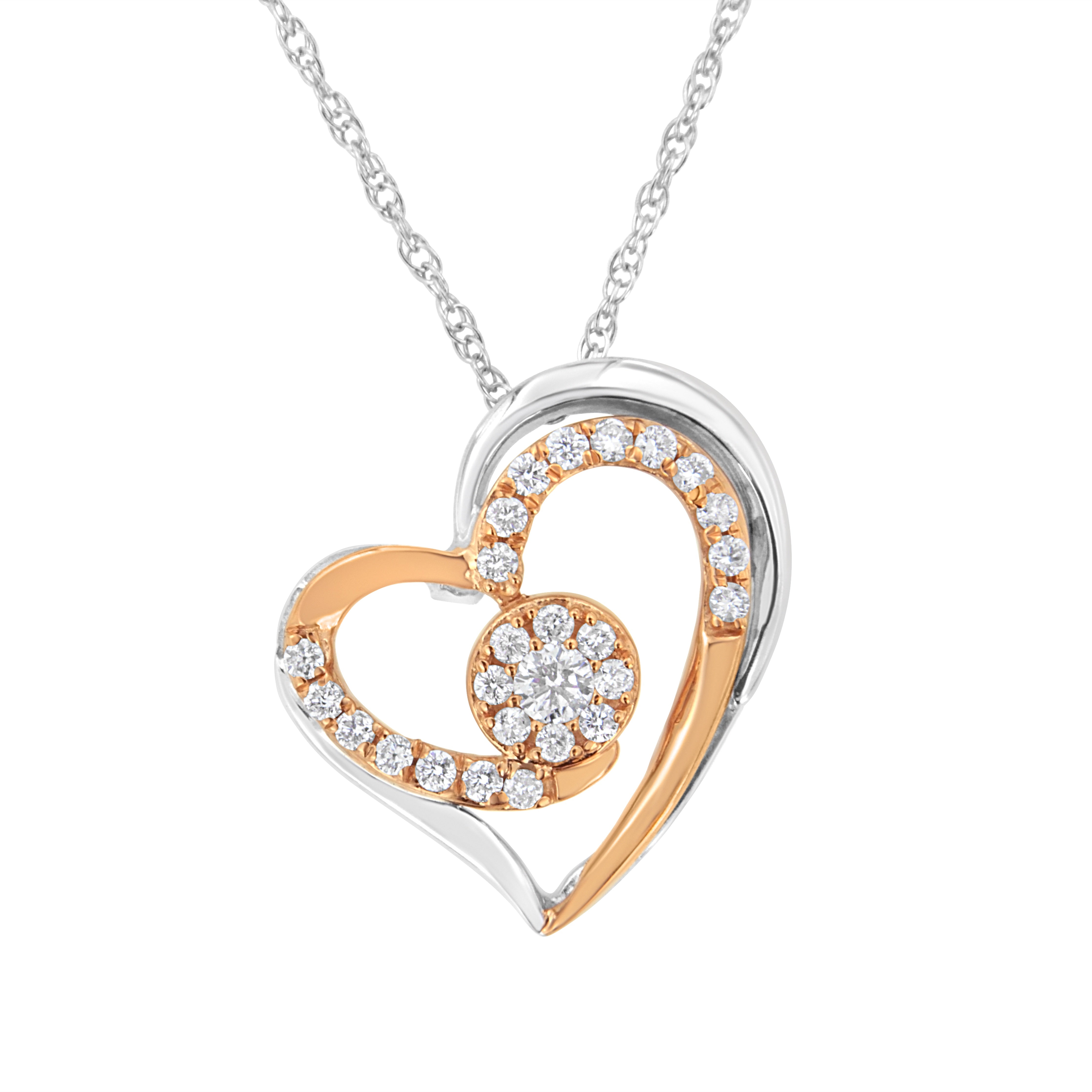 10K Rose and White Gold Plated Sterling Silver 3/8 Cttw Lab Grown Diamond Heart Pendant Necklace (F-G Color, Vs2-Si1 Clarity)