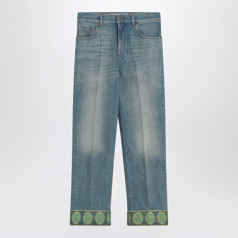 Valentino Faded Blue Jeans With Jacquard Background Women