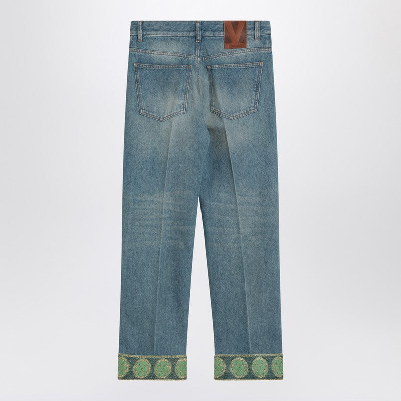 Valentino Faded Blue Jeans With Jacquard Background Women