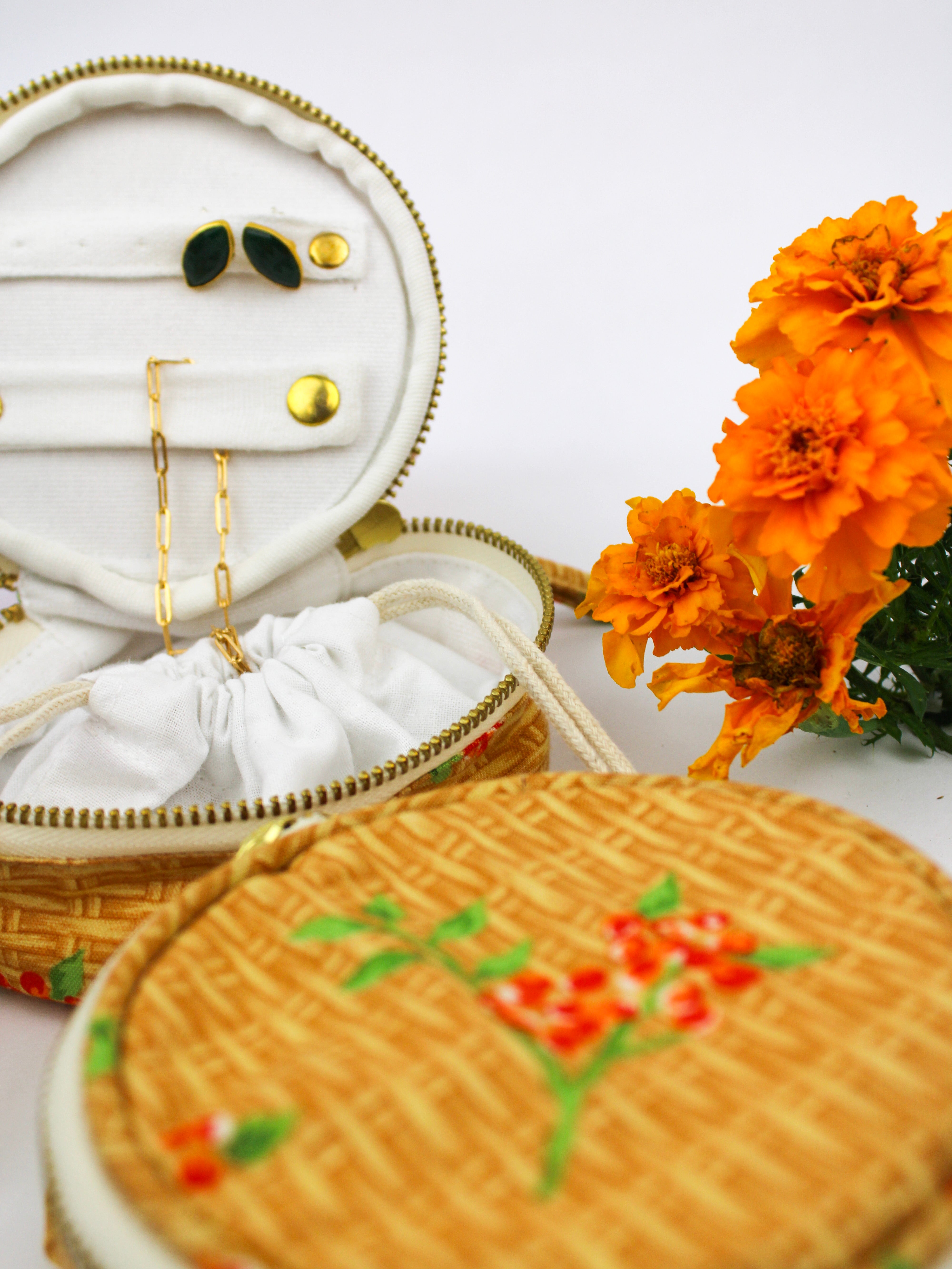 Coral Basket Jewelry Pouch