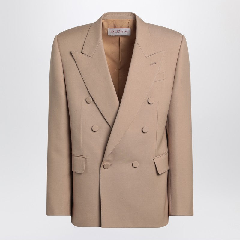 Valentino Double-Breasted Jacket Camel Light In Wool Men