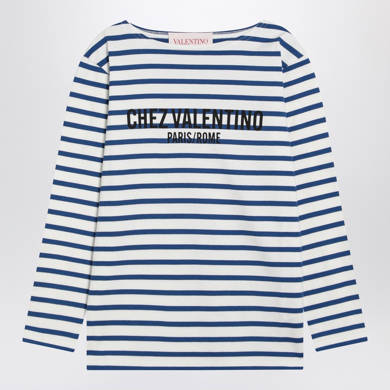 Valentino Ivory T-Shirt With Blue Stripes Chez Valentino Men