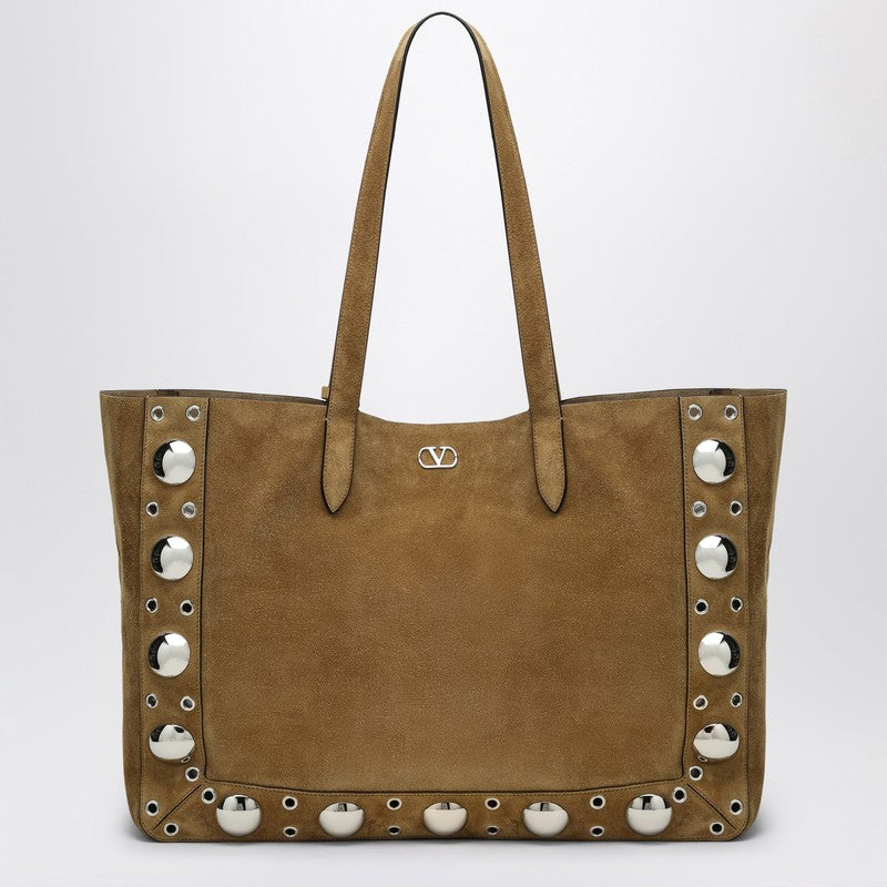 Valentino Garavani Large Nellcôte Tote Bag In Havana Suede Men