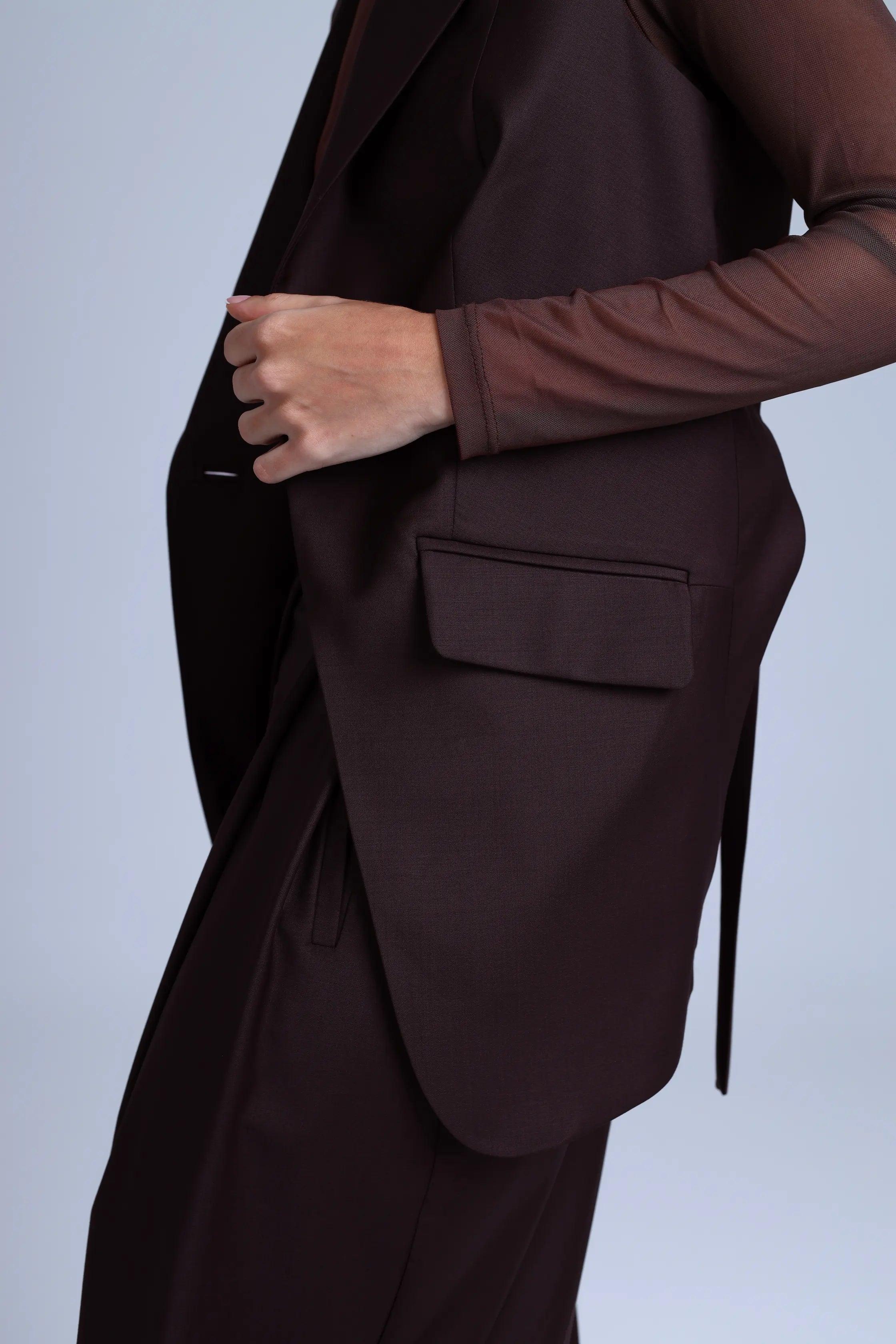 Broadway 3-Piece Monica Tailored Virgin Wool Suit in Dark Coffee