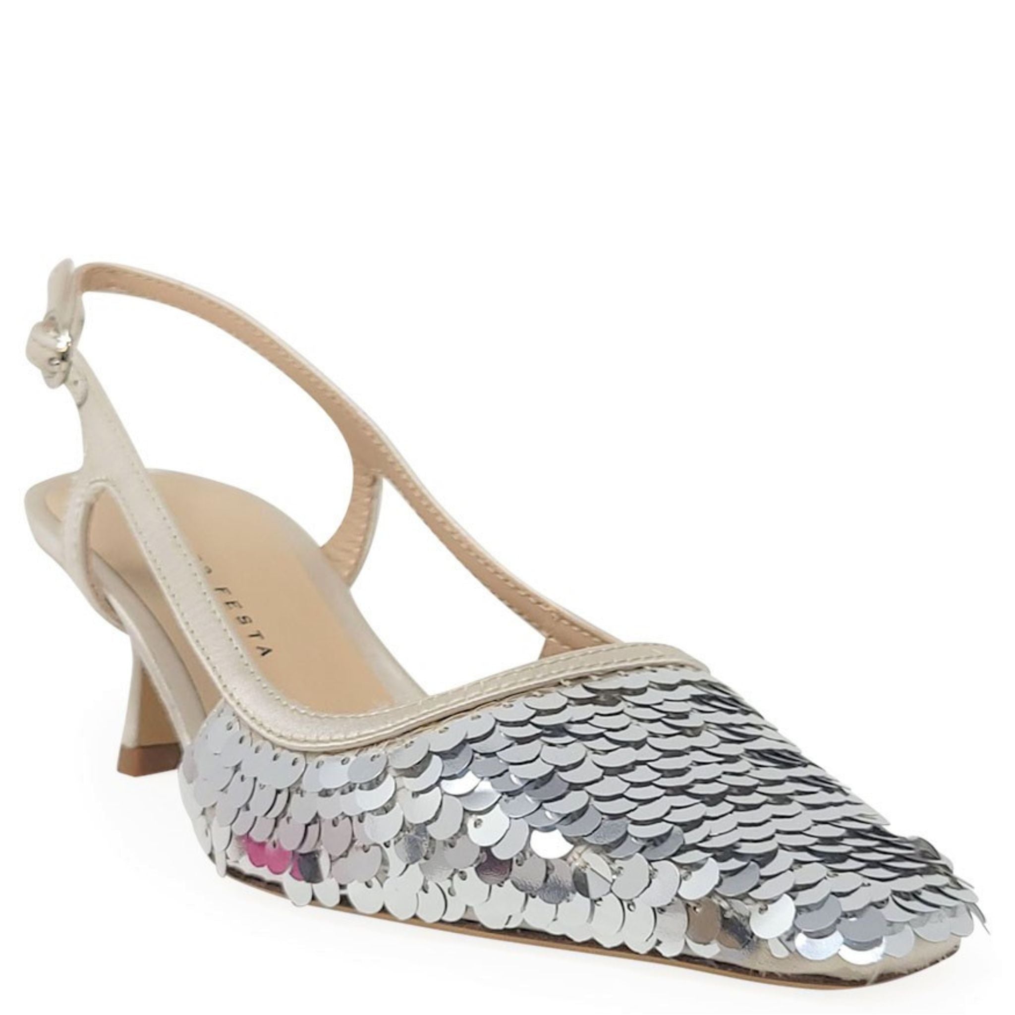 Roberto Festa Silver Sequence Snip Slingback Heel