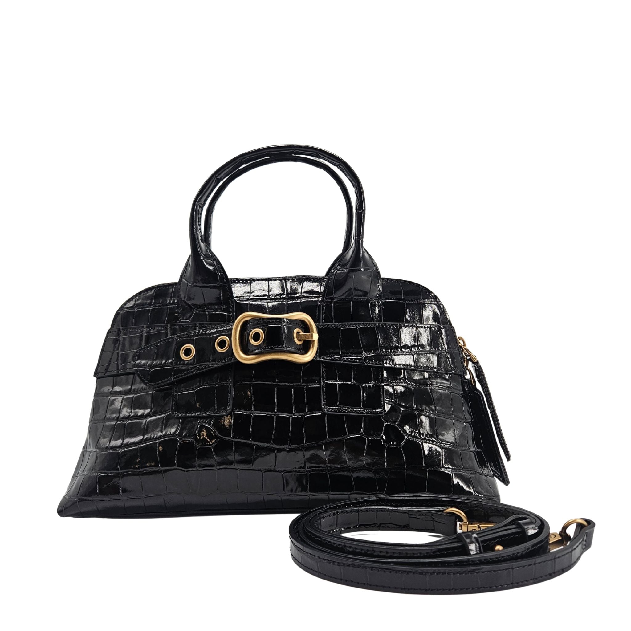 Niky Black Moc Croc Leather Mini tote Bag