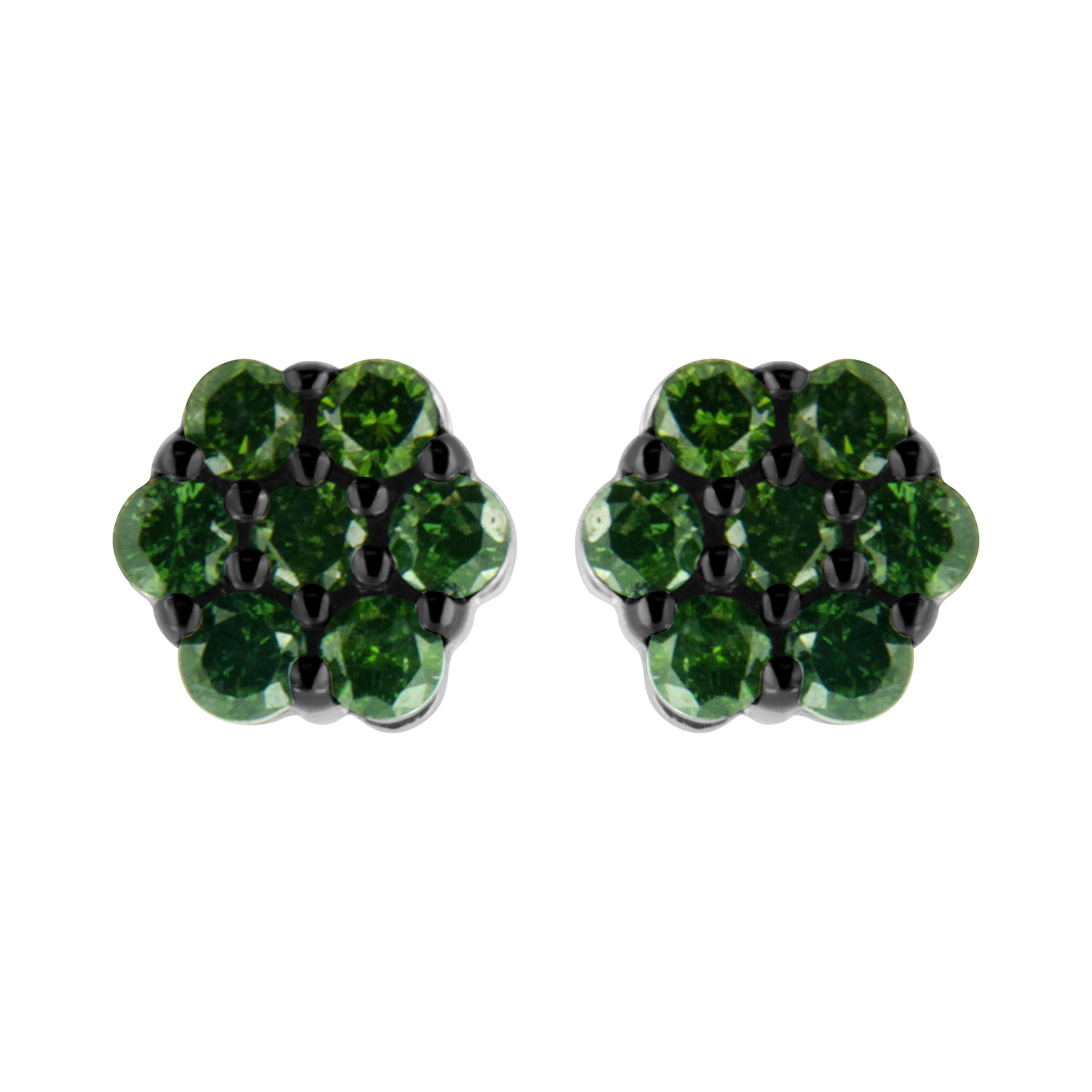 .925 Sterling Silver 1/2 Cttw Prong Set Round-Cut Treated Green Diamond Floral Cluster Stud Earring (Fancy Green Color, I1-I2 Clarity)