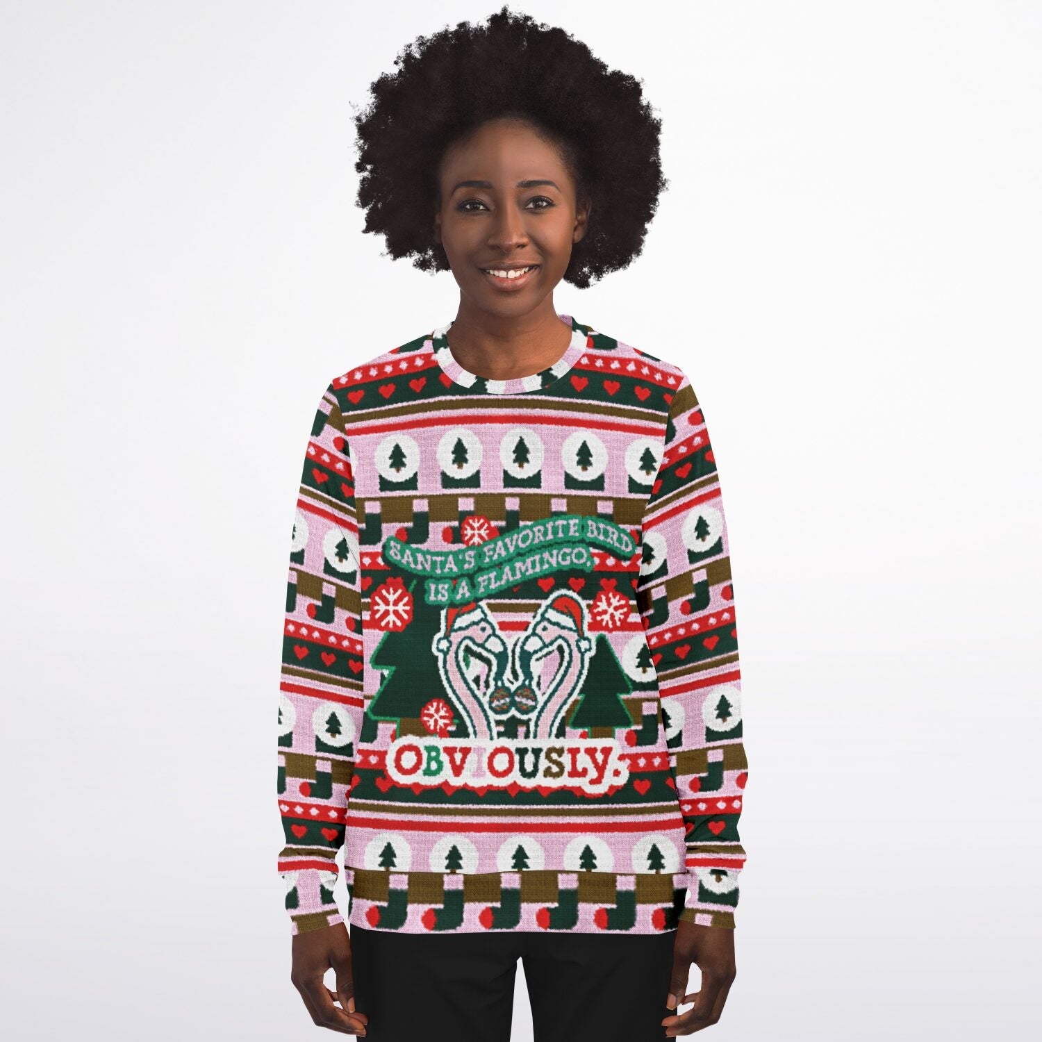 Santa's Favorite Bird Is A Flamingo Ugly Christmas Sweatshirt