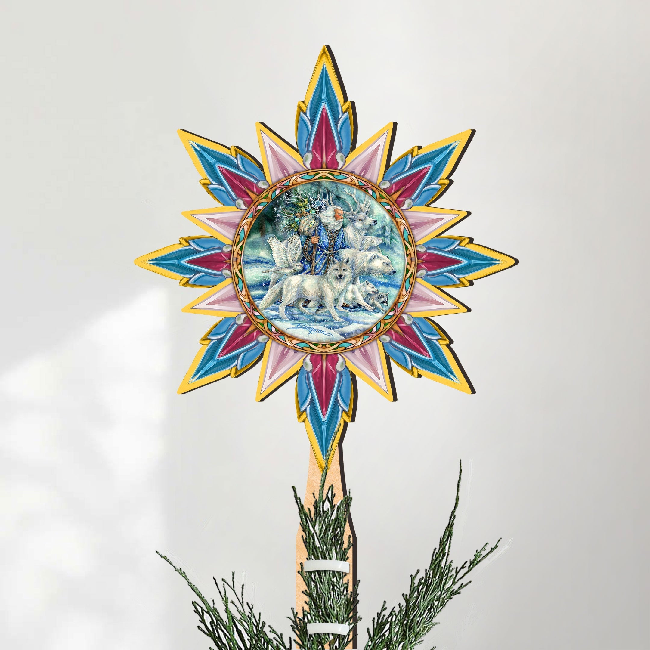 Cool Winds Father Winter Animals Tree Topper Wooden Decor by J. Bergsma  - Santa Snowman Decor - 89521-JB
