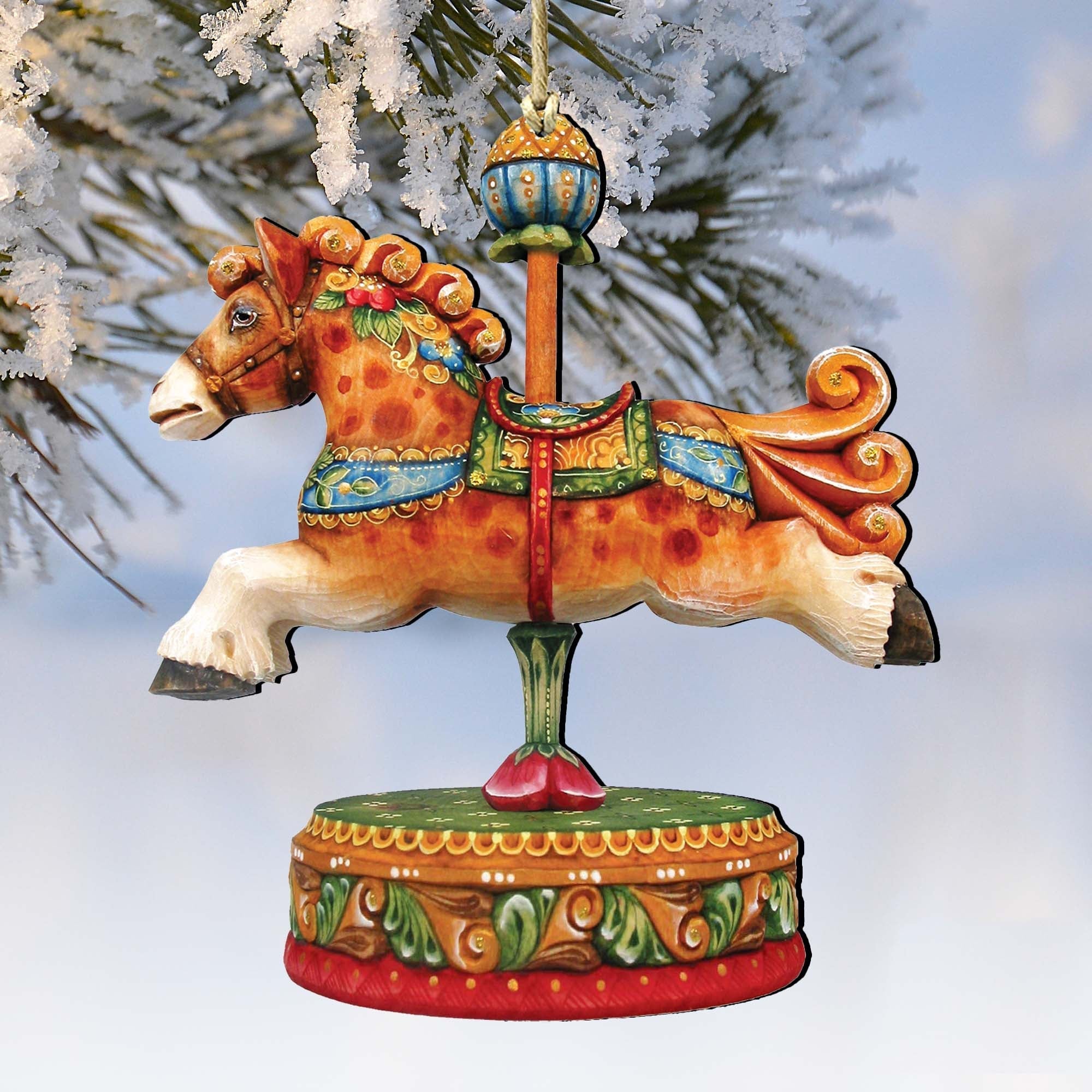 Curly Carousel Pony Wooden Ornaments by G. DeBrekht - Carousel Holiday Decor - 8114041-3