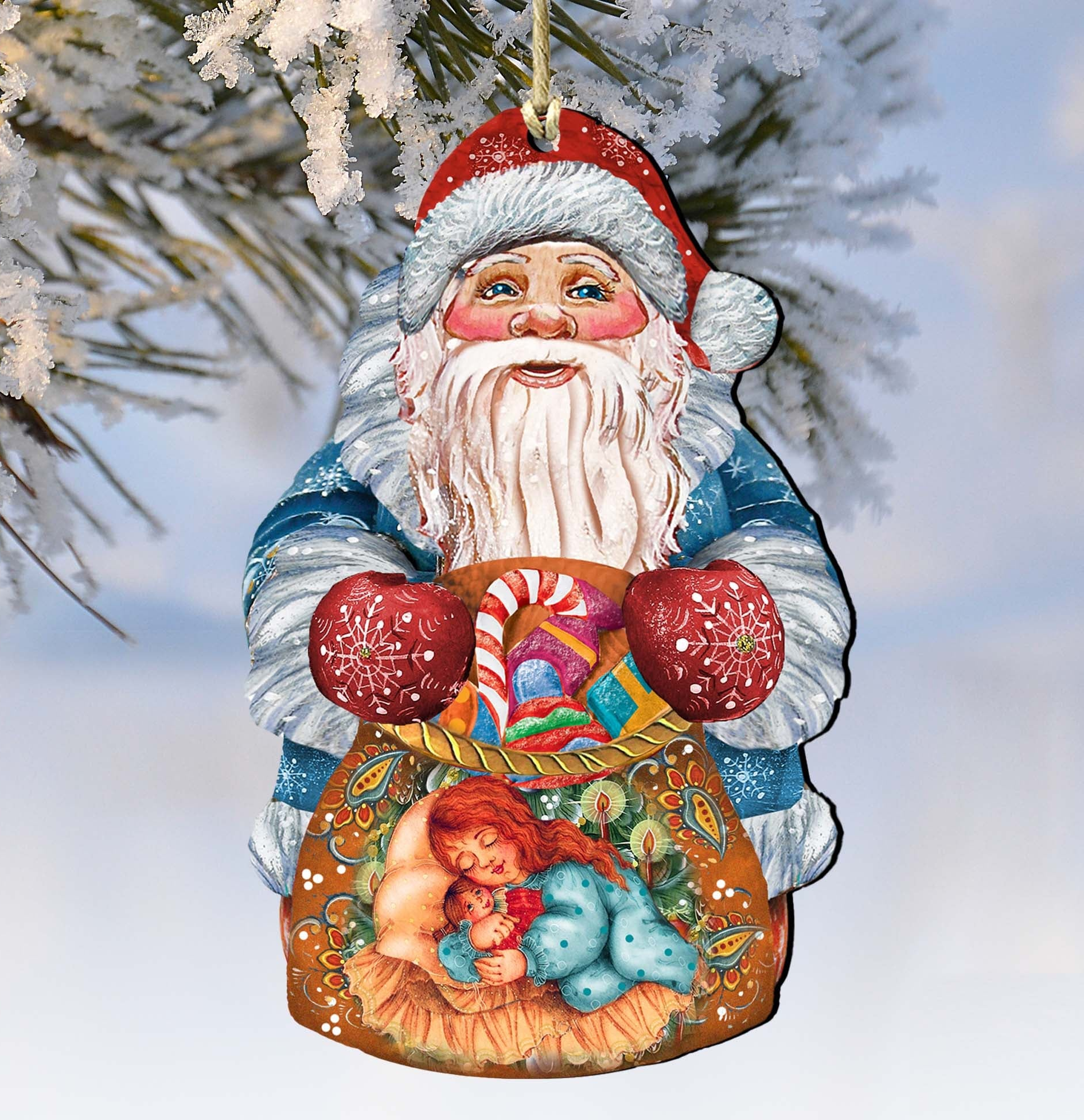 Gift Bag Santa Christmas Wooden Ornaments by G. DeBrekht - Christmas Santa Snowman Decor - 8117901