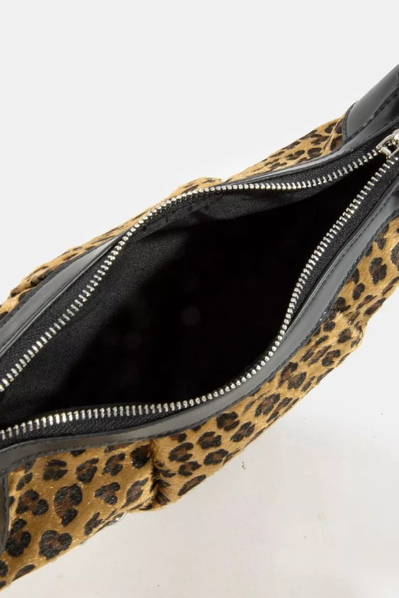 Fame Leopard Print Half Moon Shoulder Bag