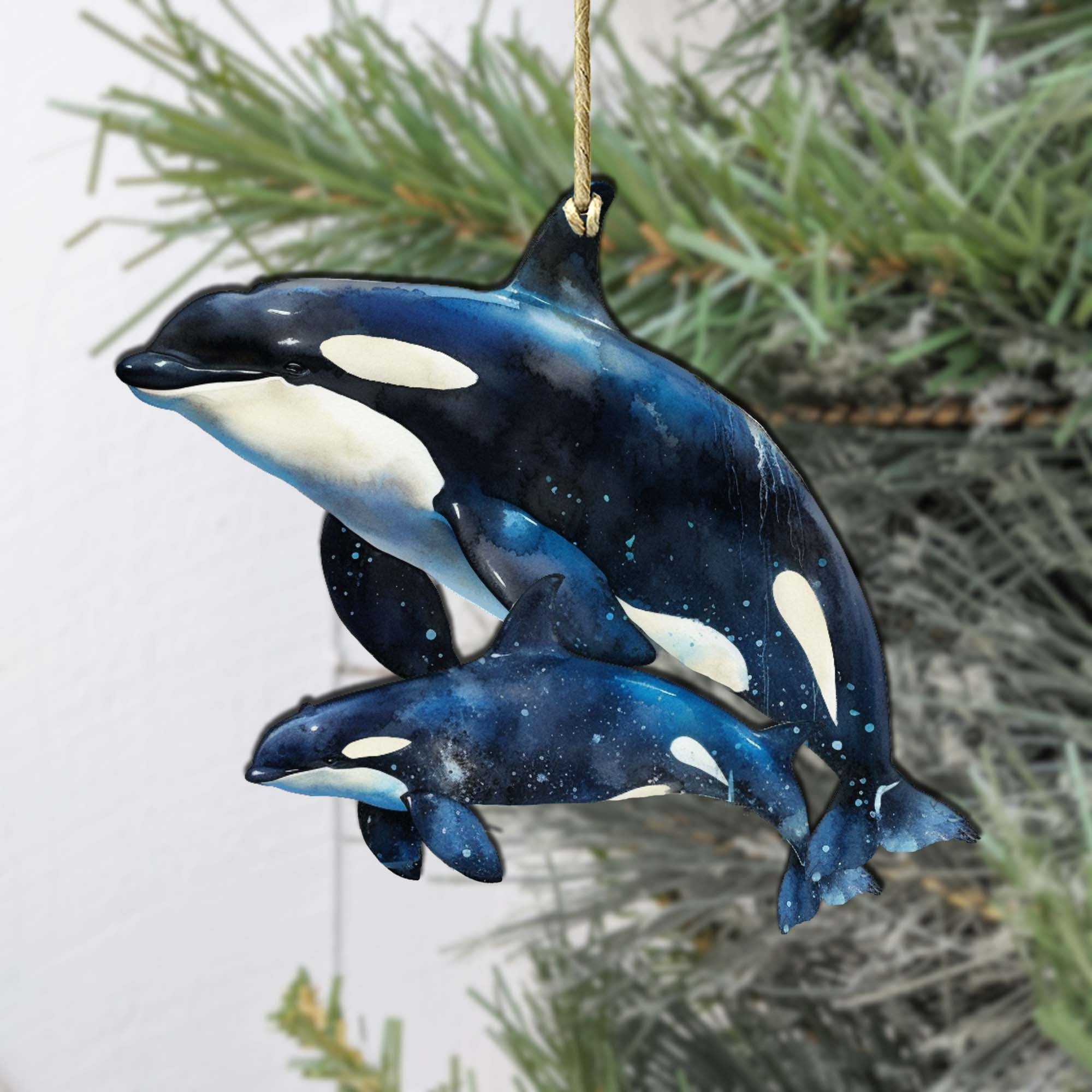 Alaskan Orcas Wooden Ornaments by G.Debrekht - Wildlife Holiday Decor - 8710102-1