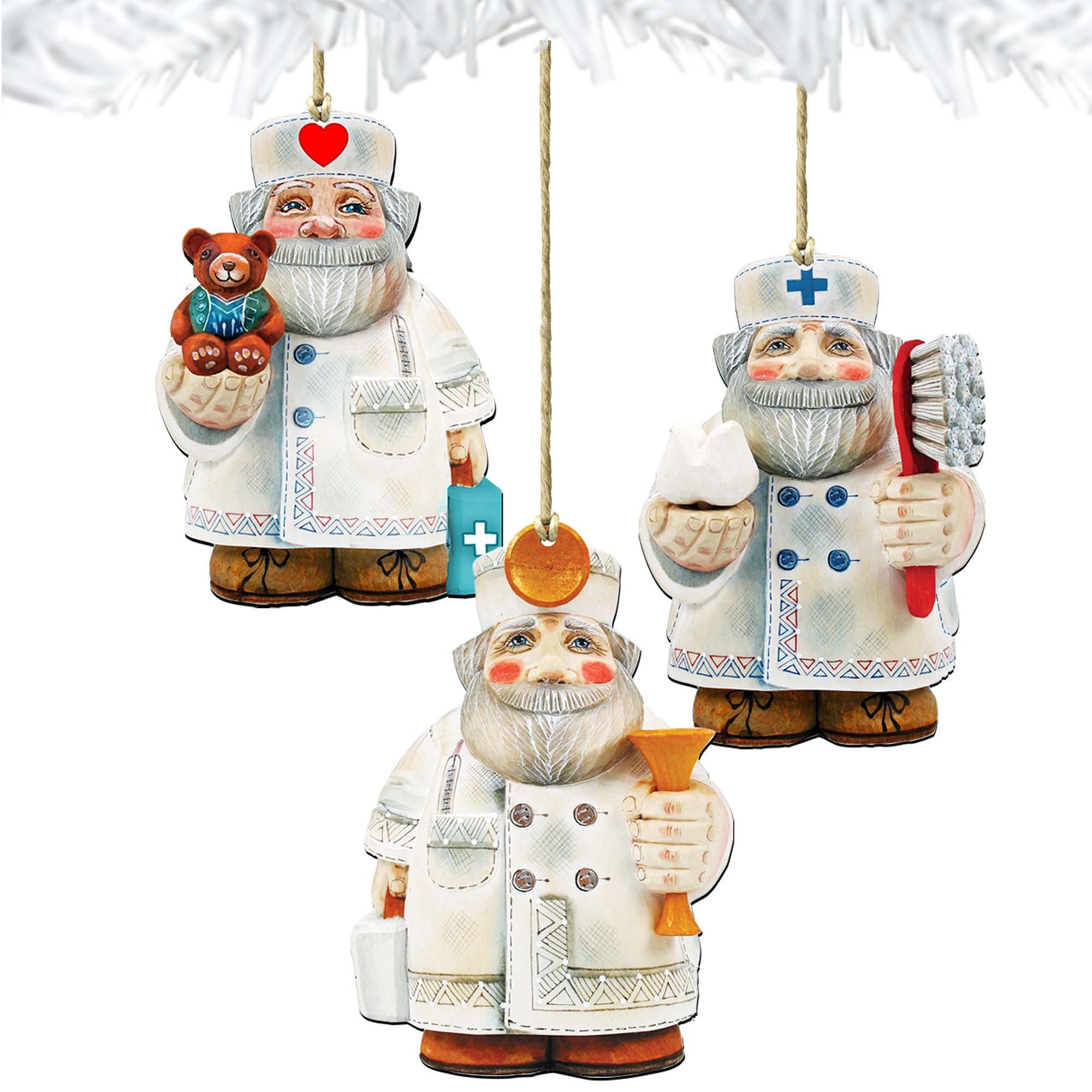 Appreciation Santa Wooden Ornaments Set of 3 by G. DeBrekht - Christmas Santa Snowman Decor - 8100013S3