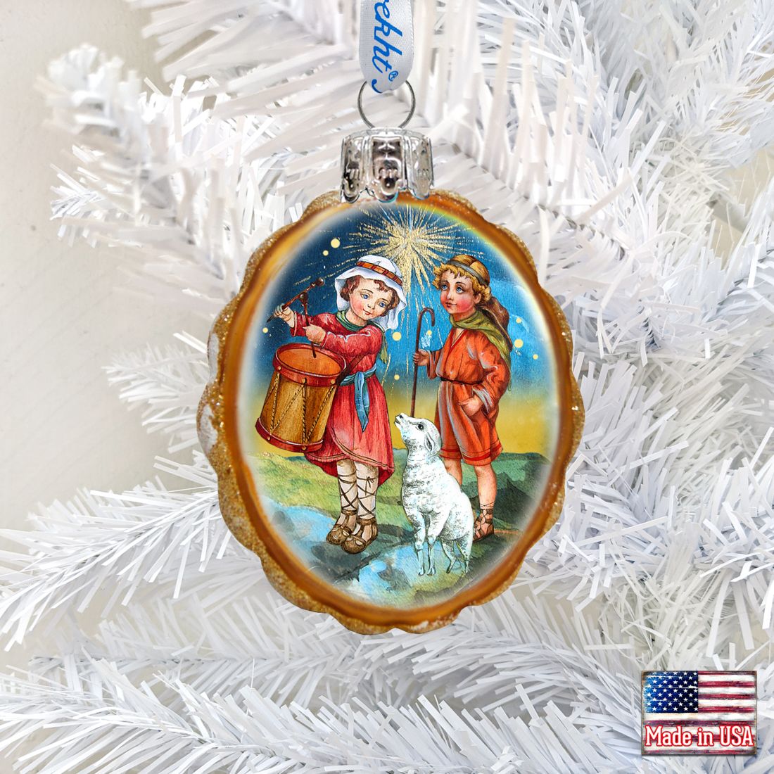 Drummer and Shepherd Boy Mercury Glass Ornament by G. DeBrekht - Nativity Holiday Decor - 772074
