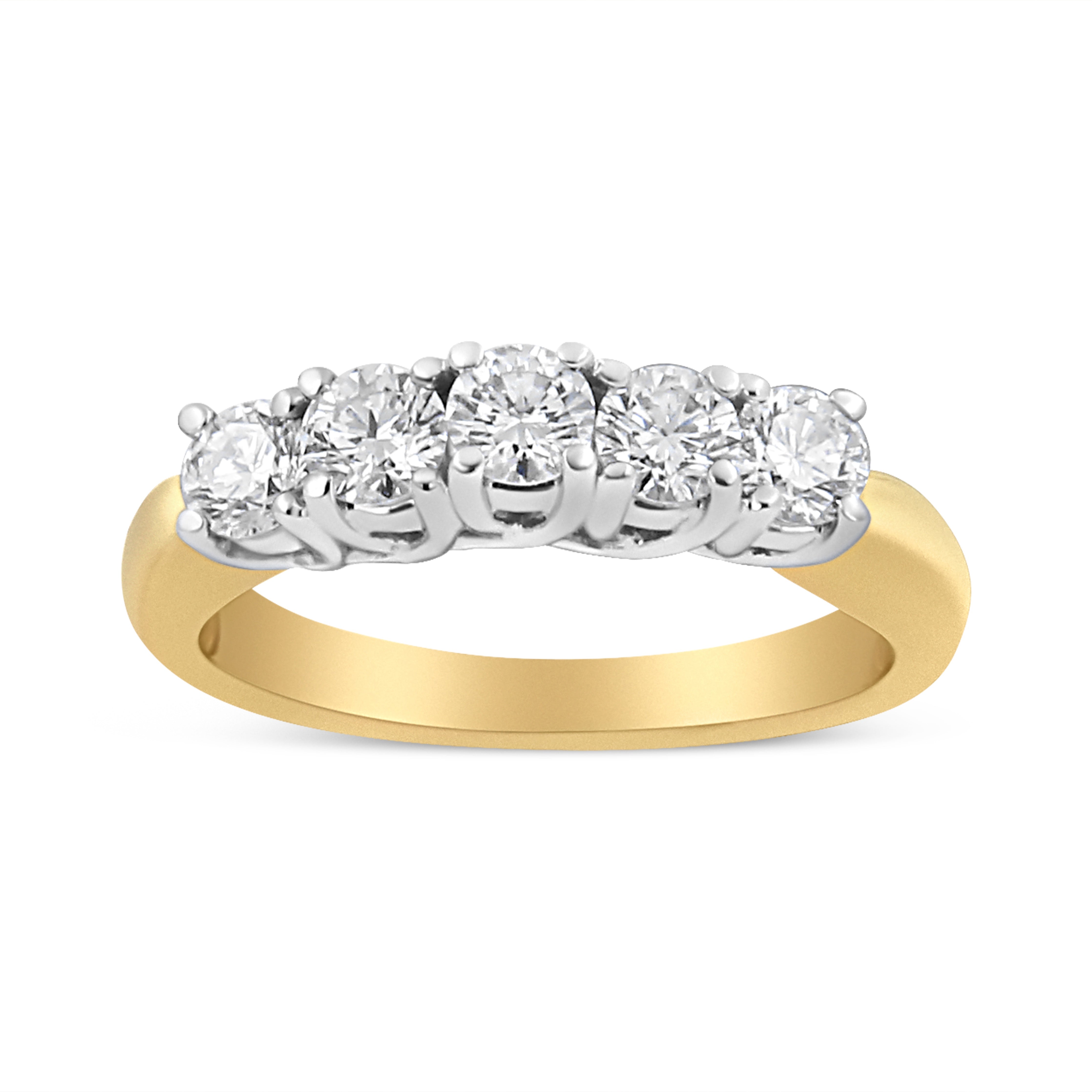 18K Yellow Gold 1.0 Cttw 4 Prong Set Round Cut Diamond Step Up 5 Stone Ring Band (F-G Color, Si1-Si2 Clarity) - Size 8.5