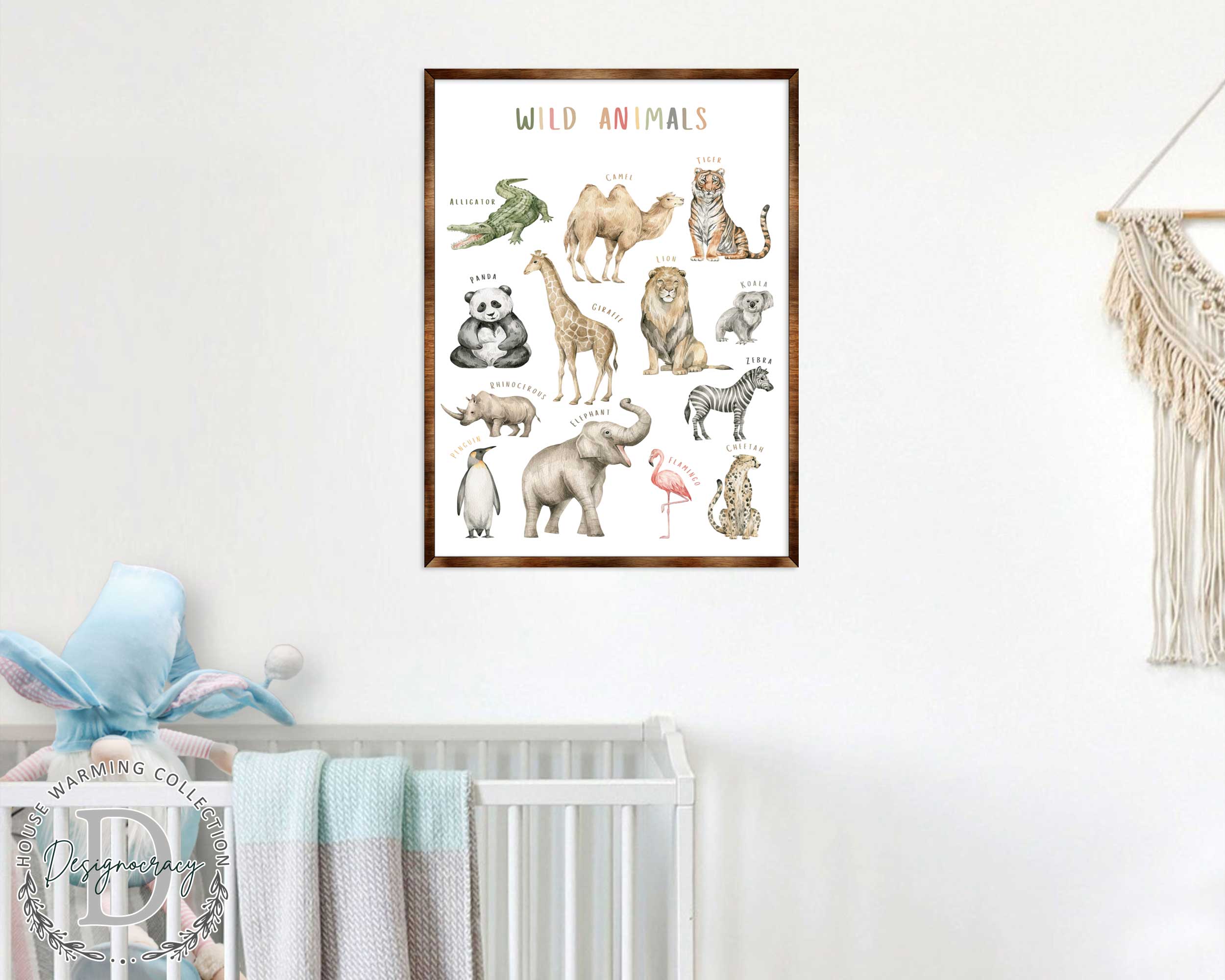 Wild Animals Kids Room Decor - Montessori Wooden Poster - Homeschool I Educational Poster - Classroom Decor - Playroom Art - 310219