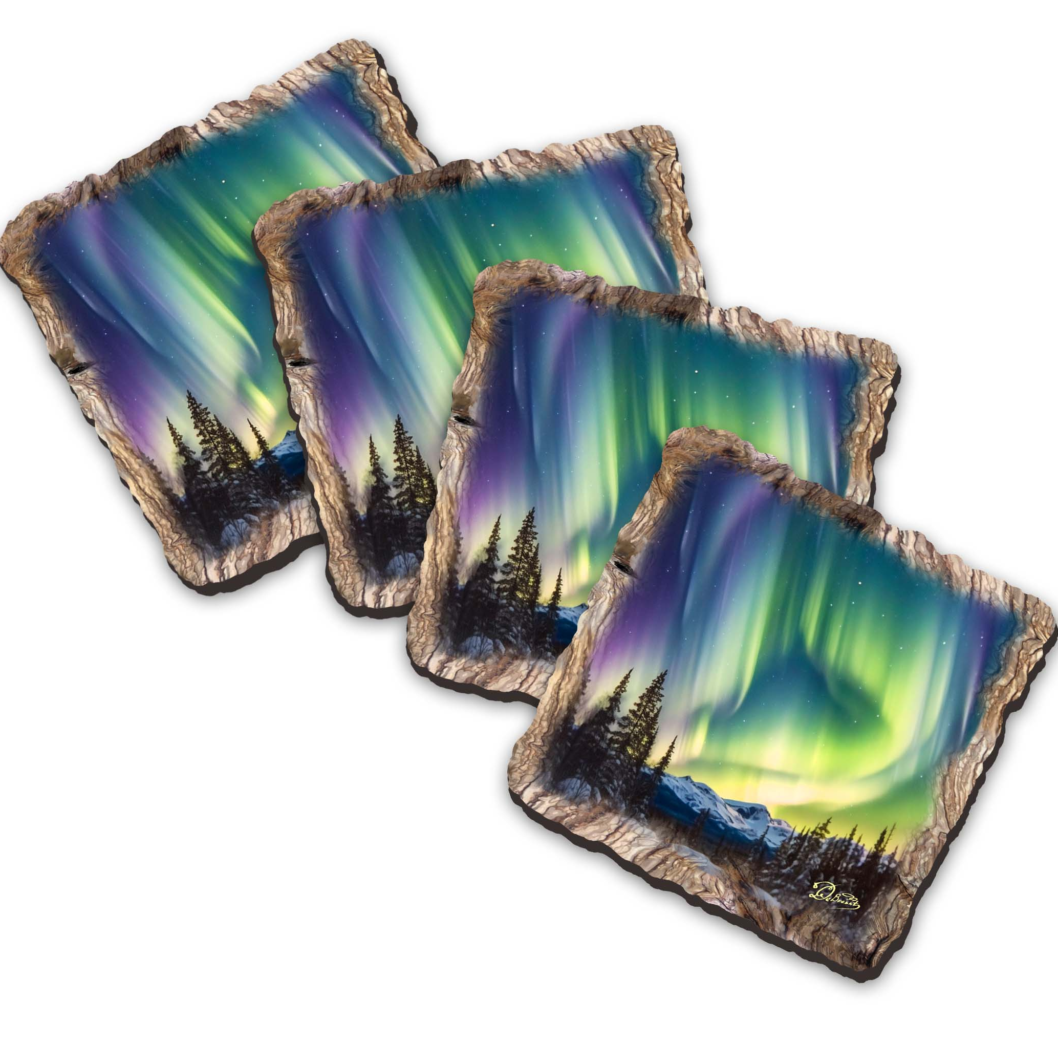 Northern Lights Wooden Cork Coasters Gift Set of 4 by Nature Wonders Nature Wildlife Decor  - 95391C-S4