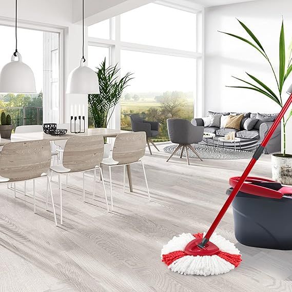 6Pcs Mop Head Replacement For Vileda, O-Cedar, 1 Mop Base, Microfiber Mop Head Replacement, White And Red Color, Triangle Shape