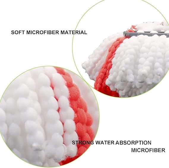 6Pcs Mop Head Replacement For Vileda, O-Cedar, 1 Mop Base, Microfiber Mop Head Replacement, White And Red Color, Triangle Shape