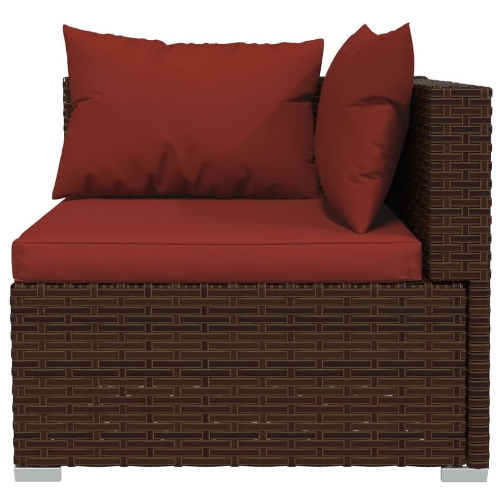 7 Piece Patio Lounge Set with Cushions Poly Rattan Brown
