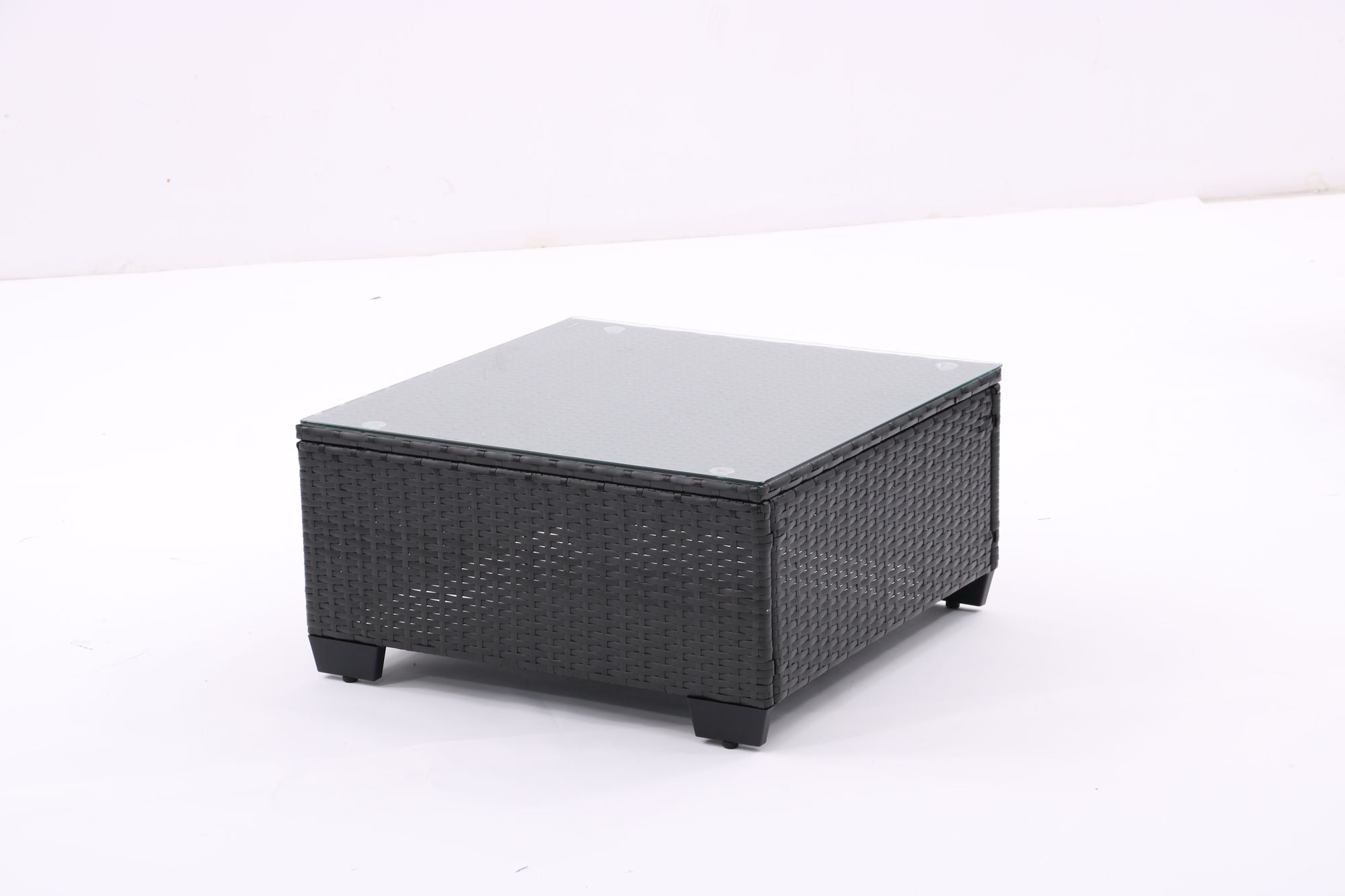 7 Pieces Outdoor Patio Furniture Set,Sectional Conversation Sofa Of Corner Chairs,Ottomans And Glass Top Table,All Weather PE Rattan and Steel Frame With Removable Cushions