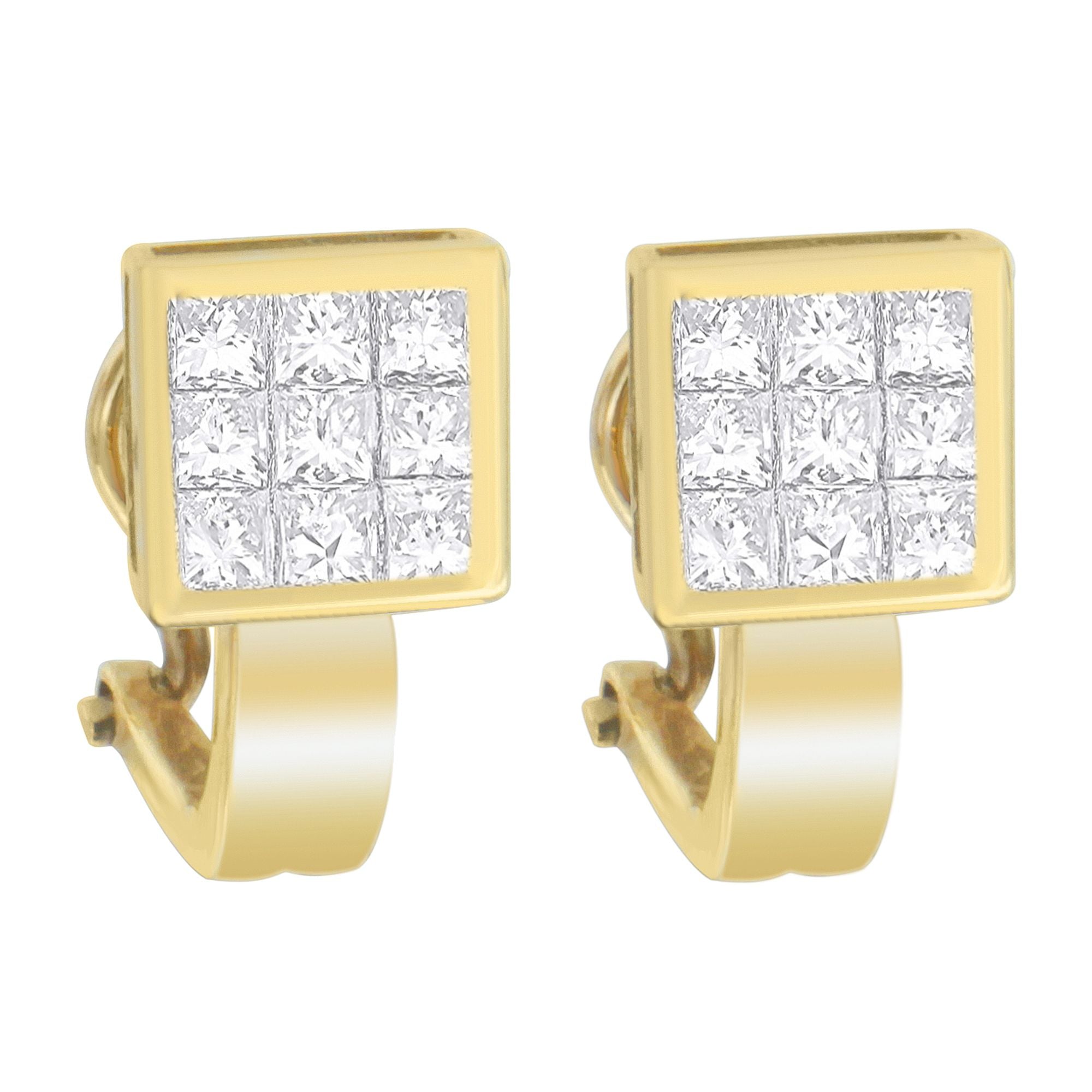 14K Yellow Gold 1 Cttw Princess Cut Diamond Composite Earrings (G-H, Si2-I1)