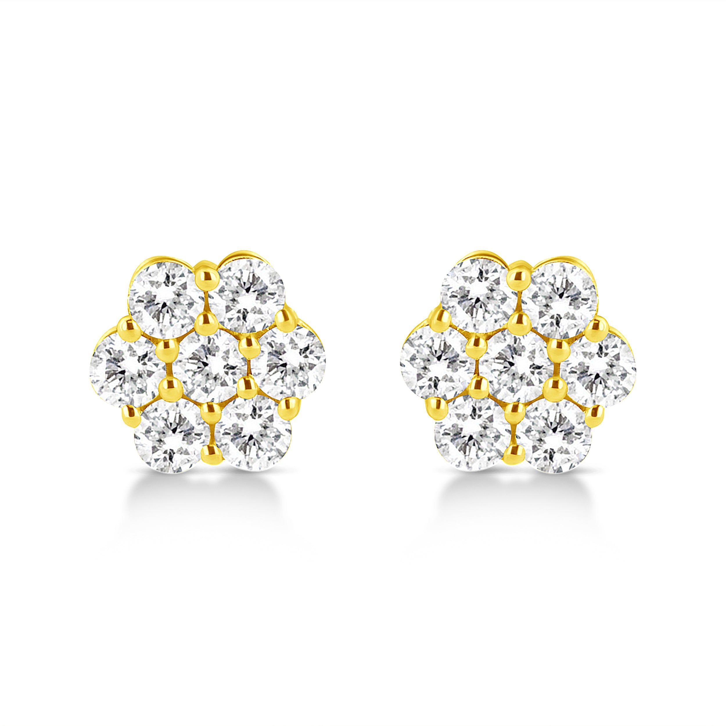14K Yellow Gold 1/2 Cttw Brilliant Round Cut Diamond Floral Cluster Stud Earrings With Pushbacks (J-K Color, Vs2-Si1 Clarity)