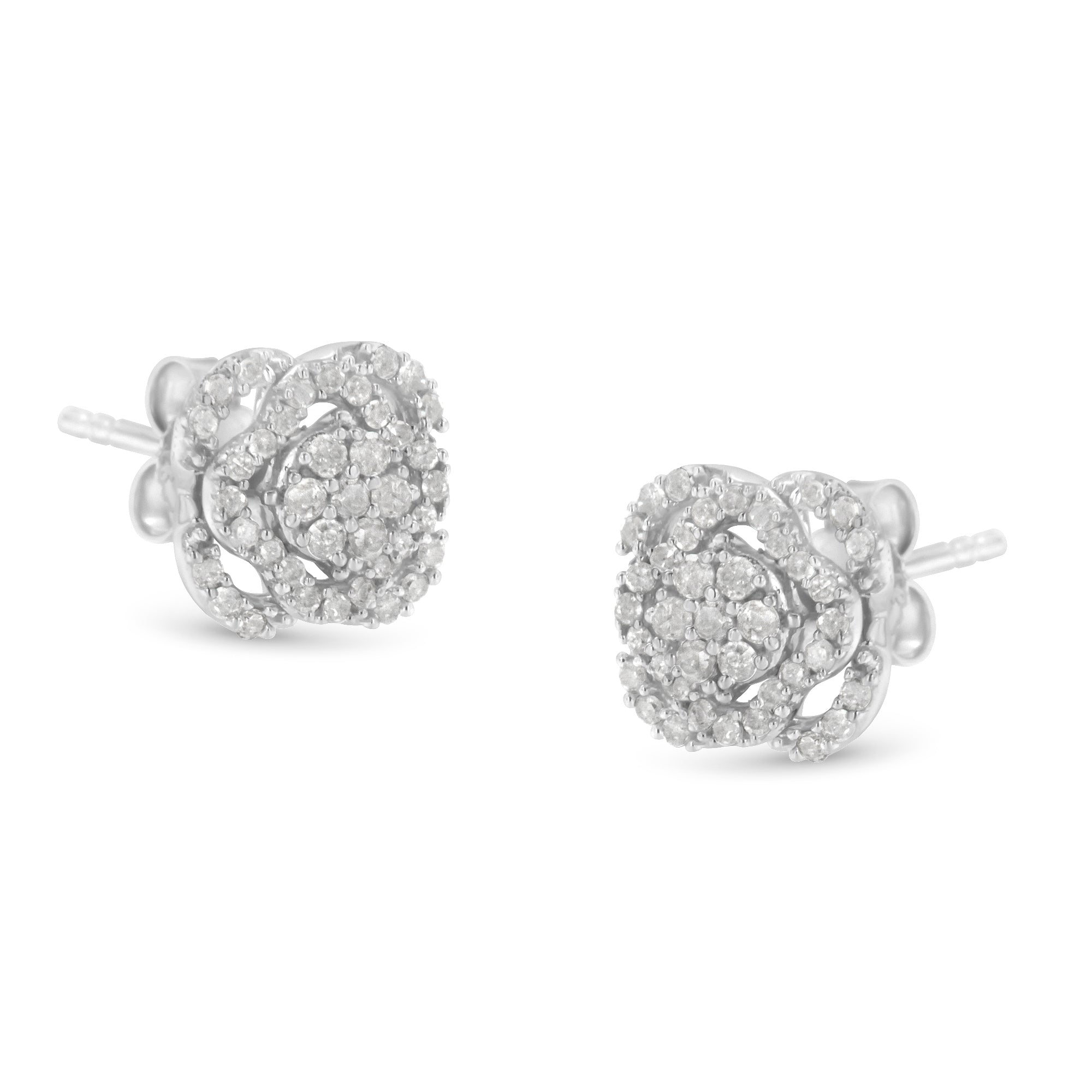 .925 Sterling Silver 1/2 Cttw Round-Cut Diamond Floral Cluster And Halo Stud Earring (I-J Color, I3 Clarity)