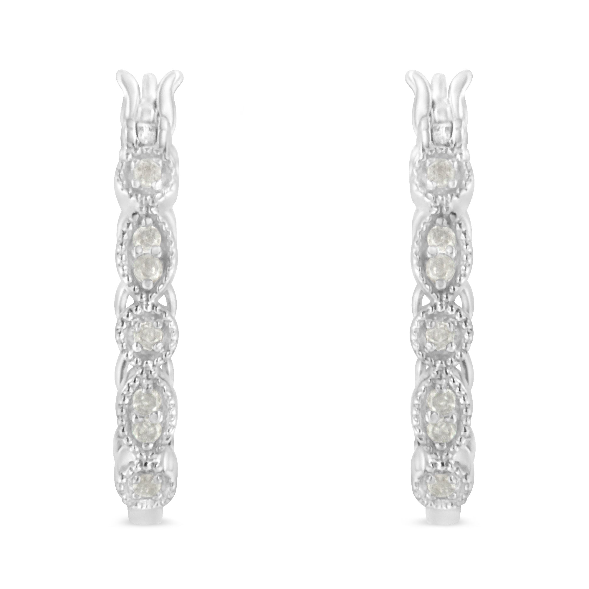 .925 Sterling Silver 1/6 Cttw Diamond Milgrain Hoop Earring (I-J Color, I3 Clarity)