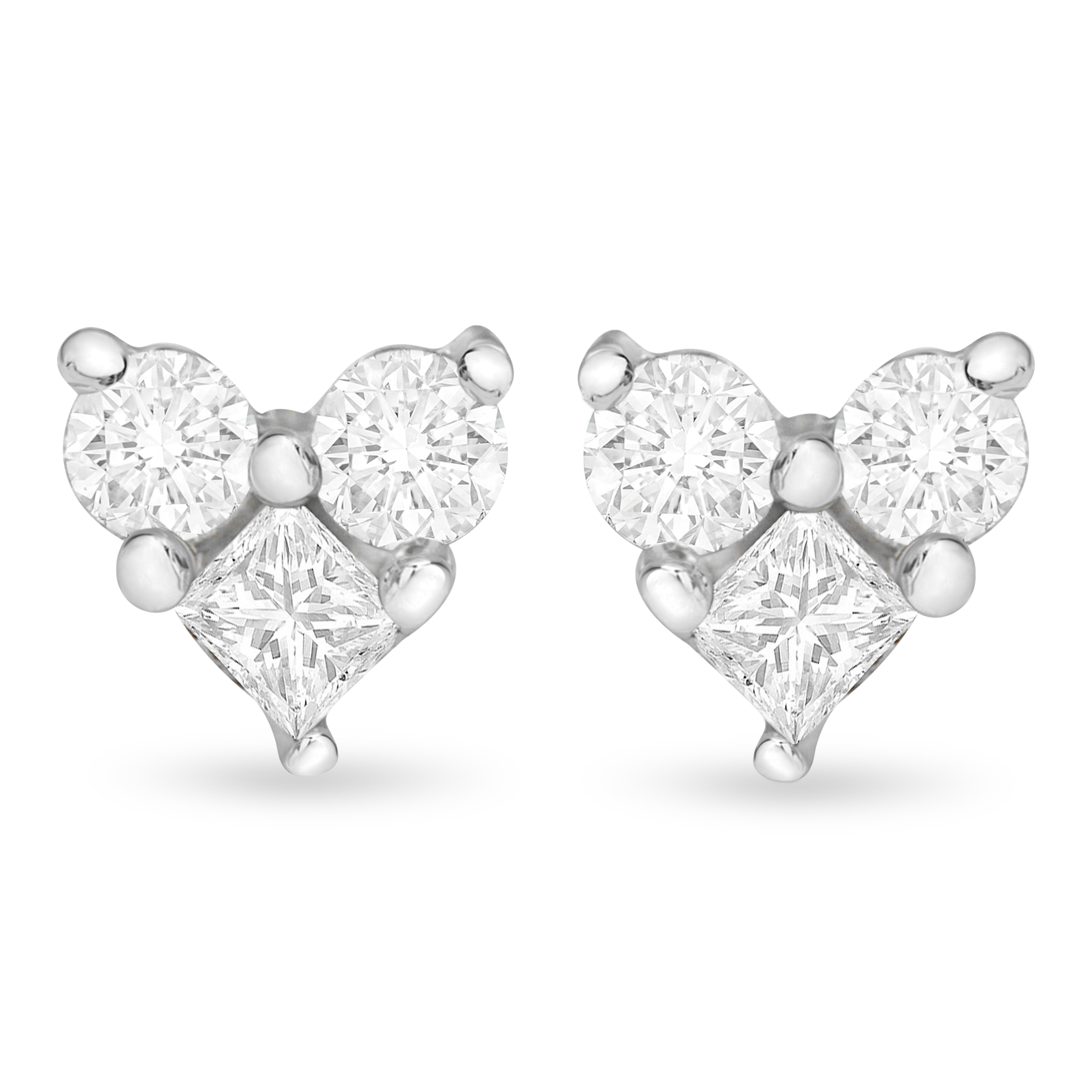 10K White Gold 1/4 Cttw Round And Princess-Cut Diamond Composite Heart Shape Stud Earring (I-J Color, I1-I2 Clarity)