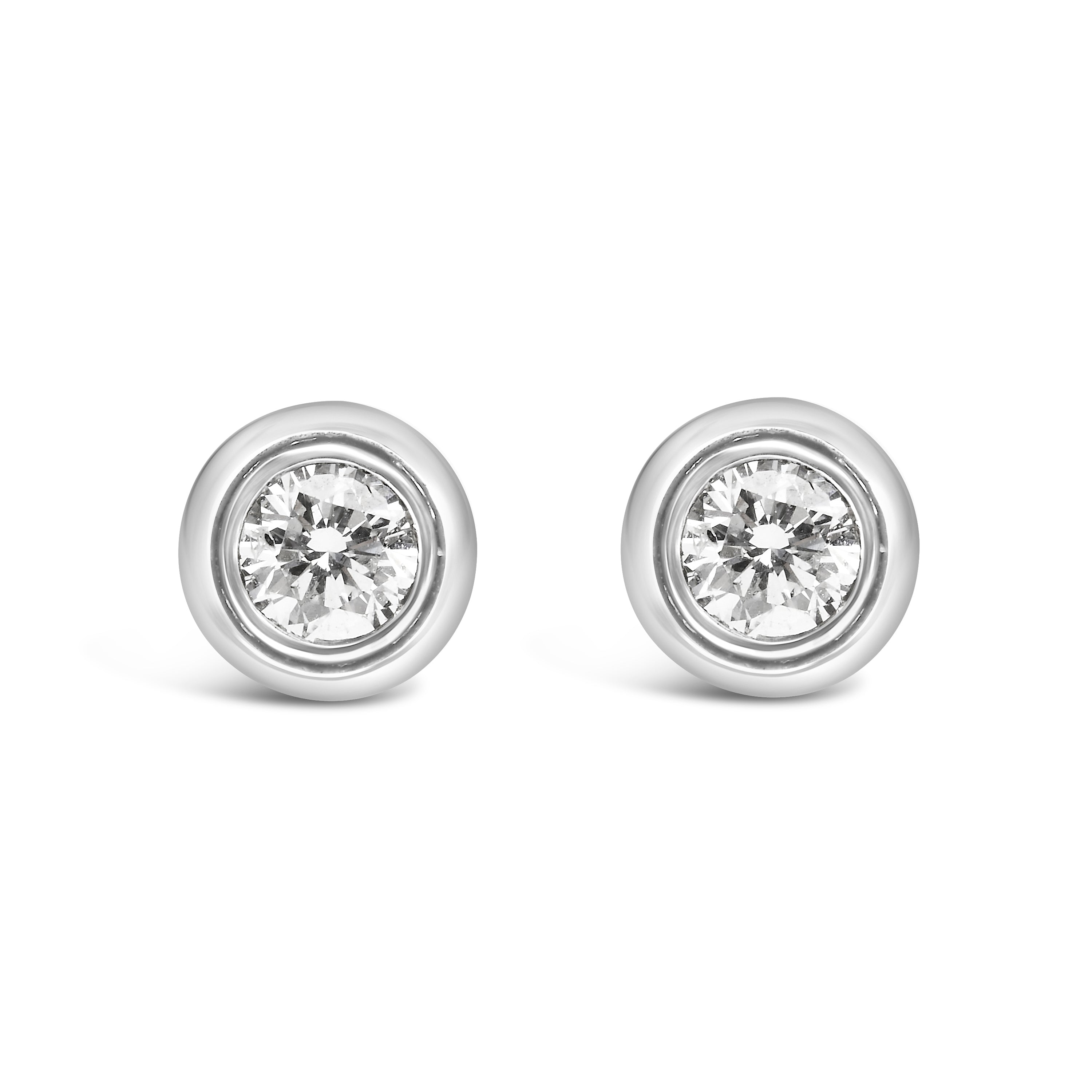 10K White Gold 1/5 Cttw Lab Grown Round Brilliant-Cut Diamond Modern Bezel-Set Stud Earring (F-G Color, Vs2-Si1 Clarity)