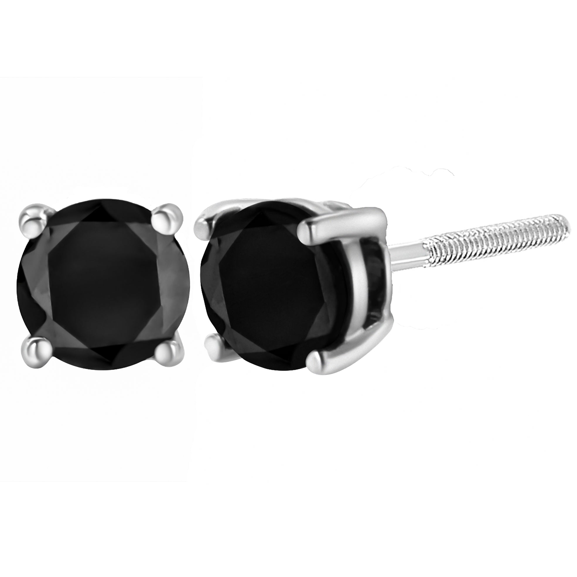 .925 Sterling Silver 1.00 Cttw Round Brilliant-Cut Black Diamond Bezel-Set Stud Earrings With Screw Backs (Fancy Color-Enhanced, I2-I3 Clarity)