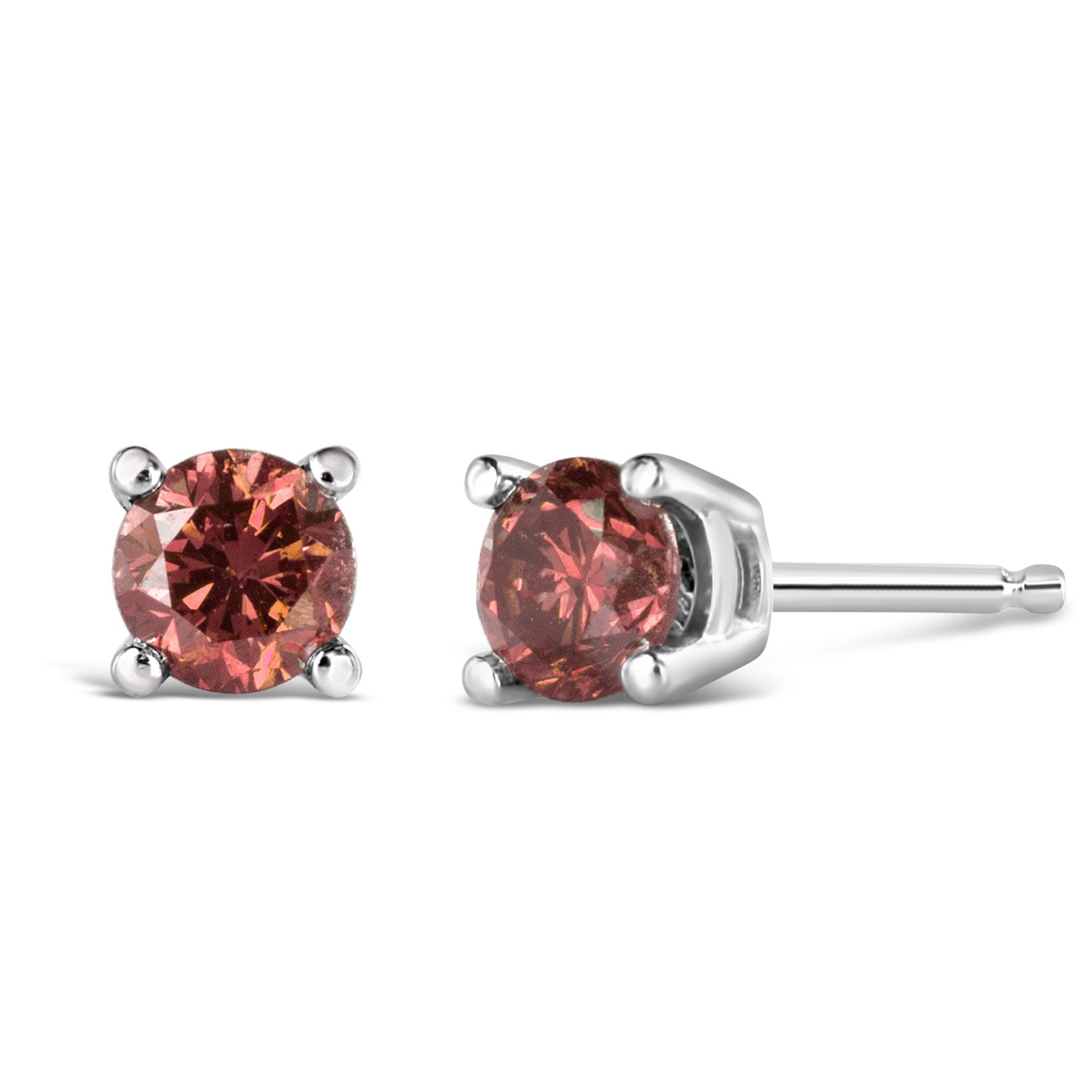 10K White Gold 1/2 Cttw Lab Created Round Brilliant Cut Pink Diamond Classic 4-Prong Solitaire Stud Earrings (Fancy Pink Color, Vvs2-Vs1 Clarity)