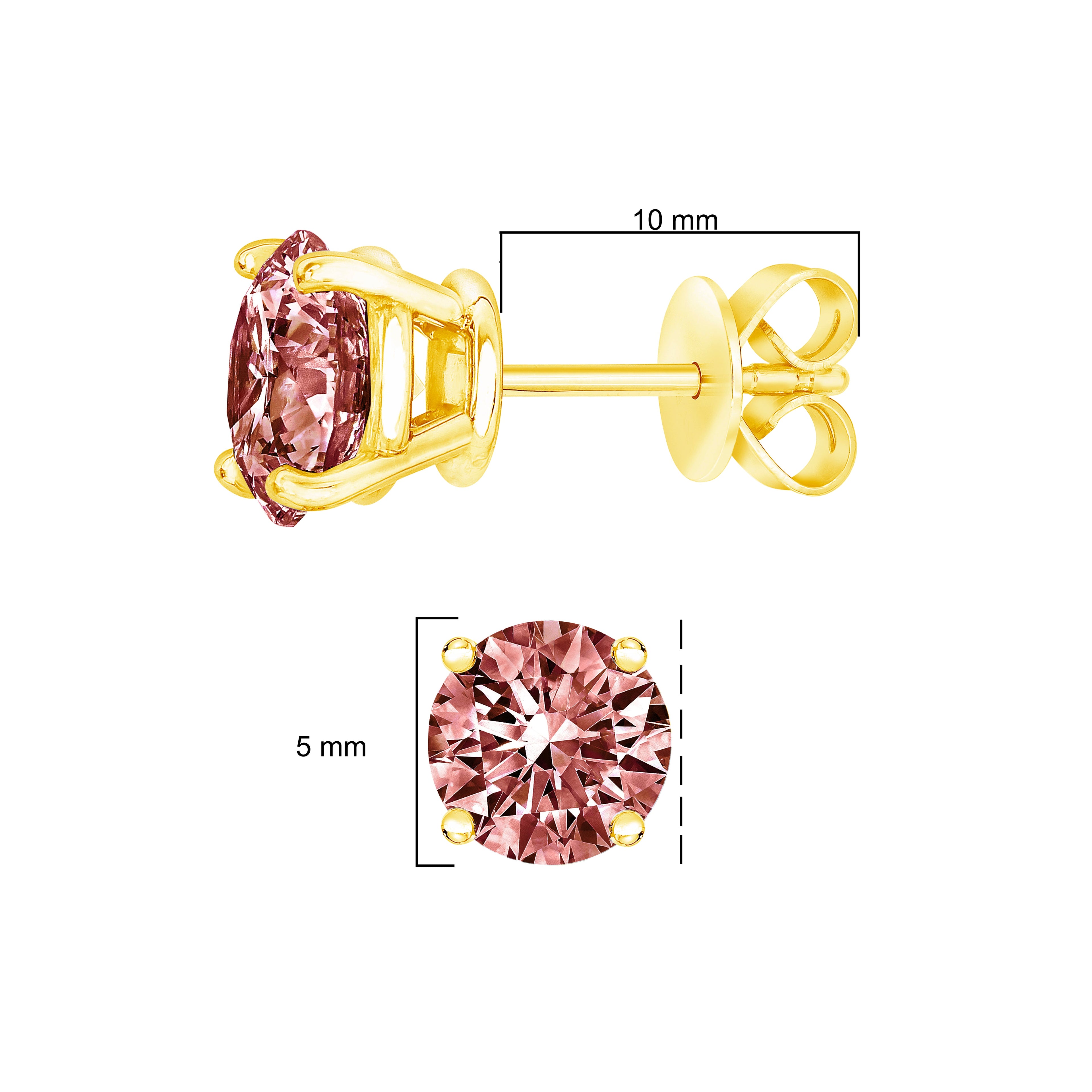 14K Yellow Gold 1.00 Cttw Round Brilliant Cut Lab Grown Pink Diamond 4-Prong Classic Solitaire Earrings (Pink Color, VVS2-VS1 Clarity)