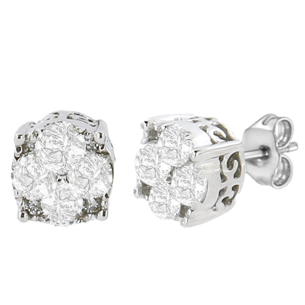 .925 Sterling Silver 1/2 Cttw Prong Set Round-Cut Diamond Cluster Stud Earring (I-J Color, I2-I3 Clarity)