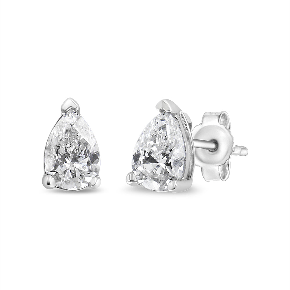 14K White Gold 3/4 Cttw Pear Shape Solitaire Lab Grown Diamond Stud Earrings (F-G Color, Vs2-Si1 Clarity)