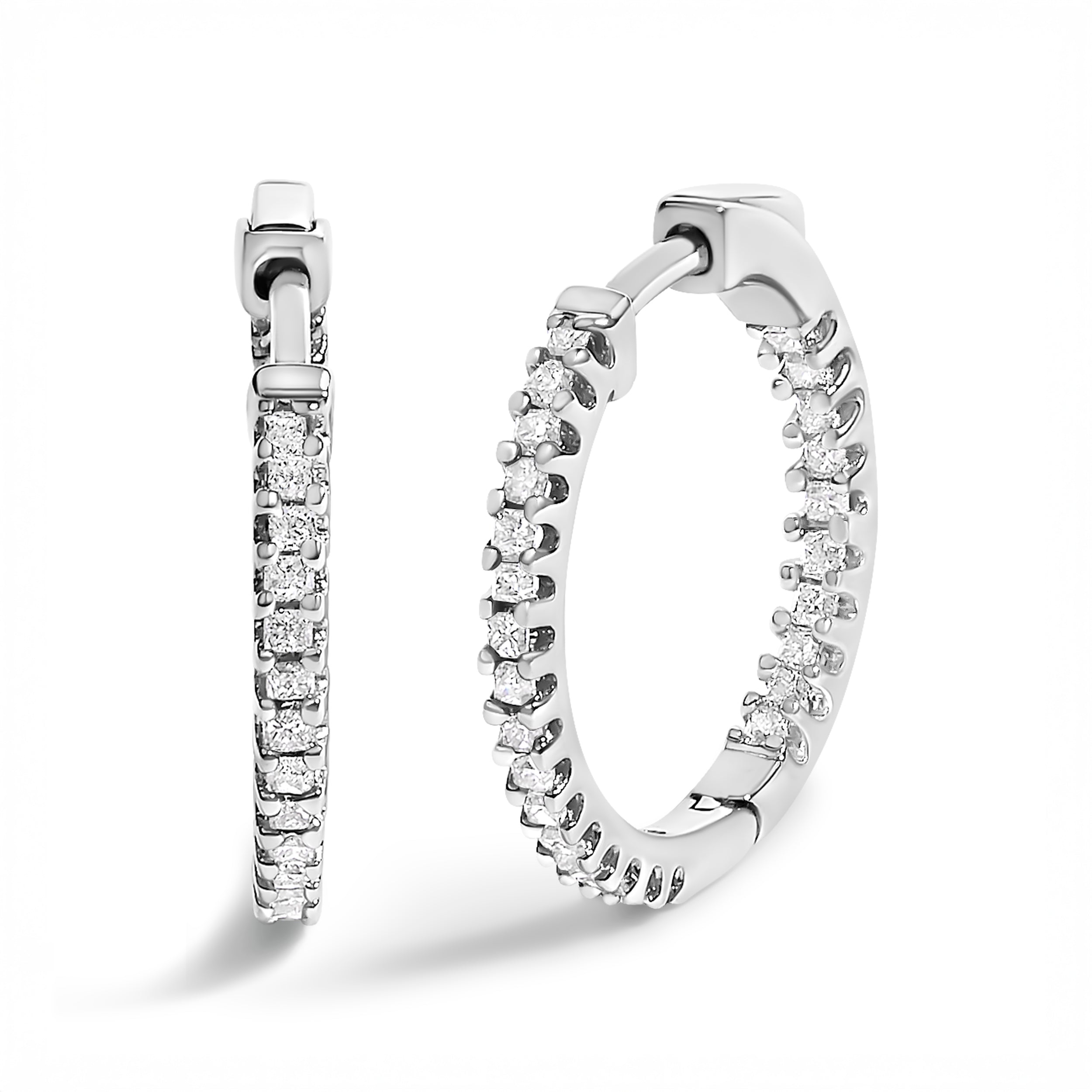 .925 Sterling Silver 1/2 Cttw Princess Diamond Inside Out Hoop Earrings (G-H Color, VS2-SI1 Clarity)