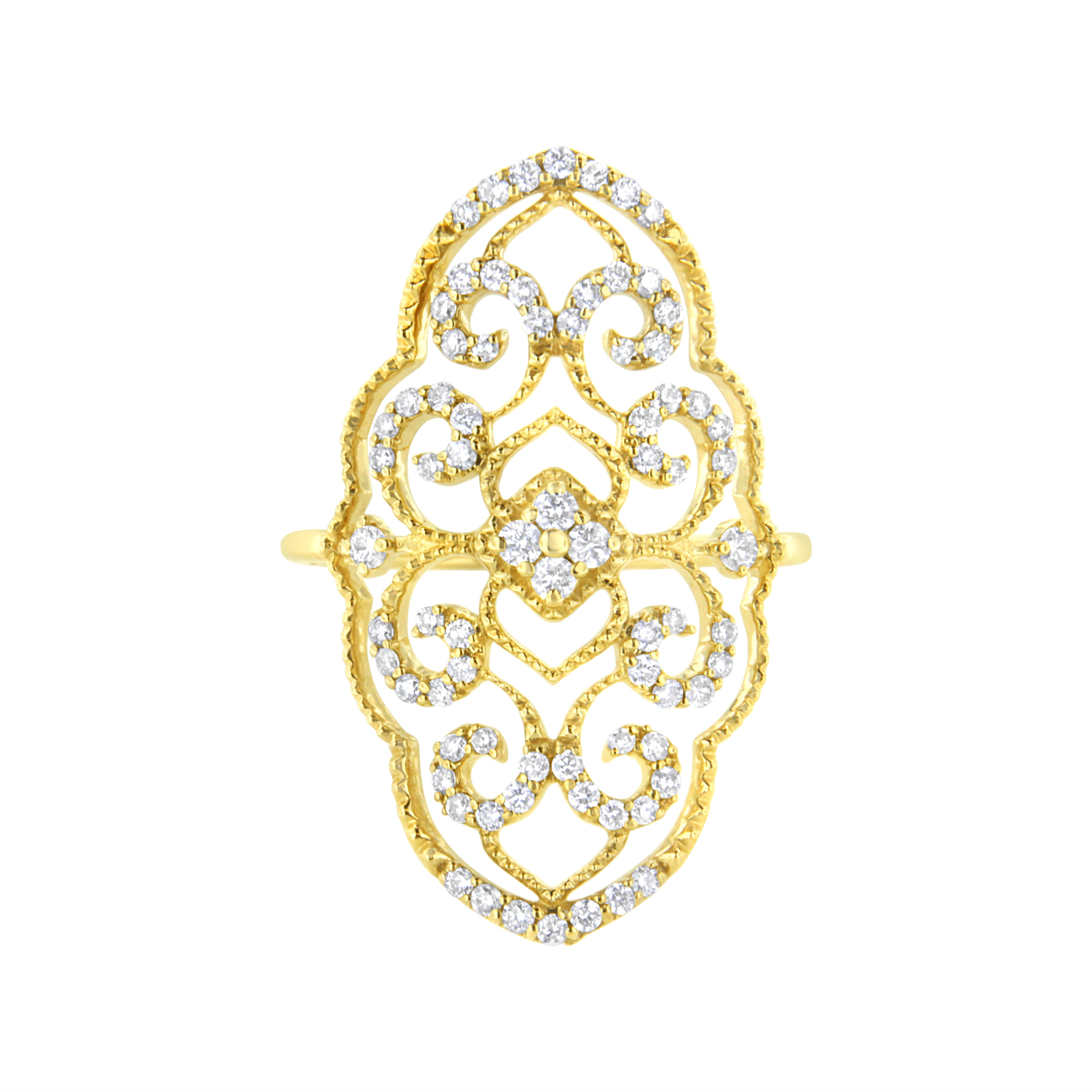 10K Yellow Gold 1/2 Cttw Round-Cut Diamond Art Deco Cocktail Ring (H-I Color, I1-I2 Clarity) - Size 7