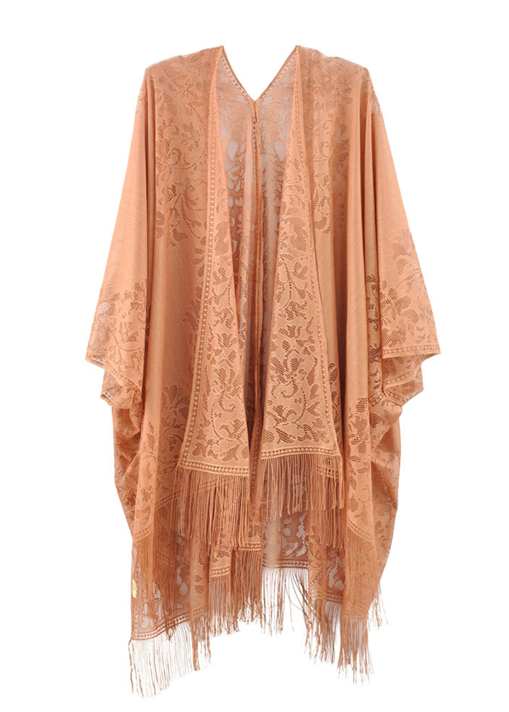 70s Boho Lace Kimono with Fringe