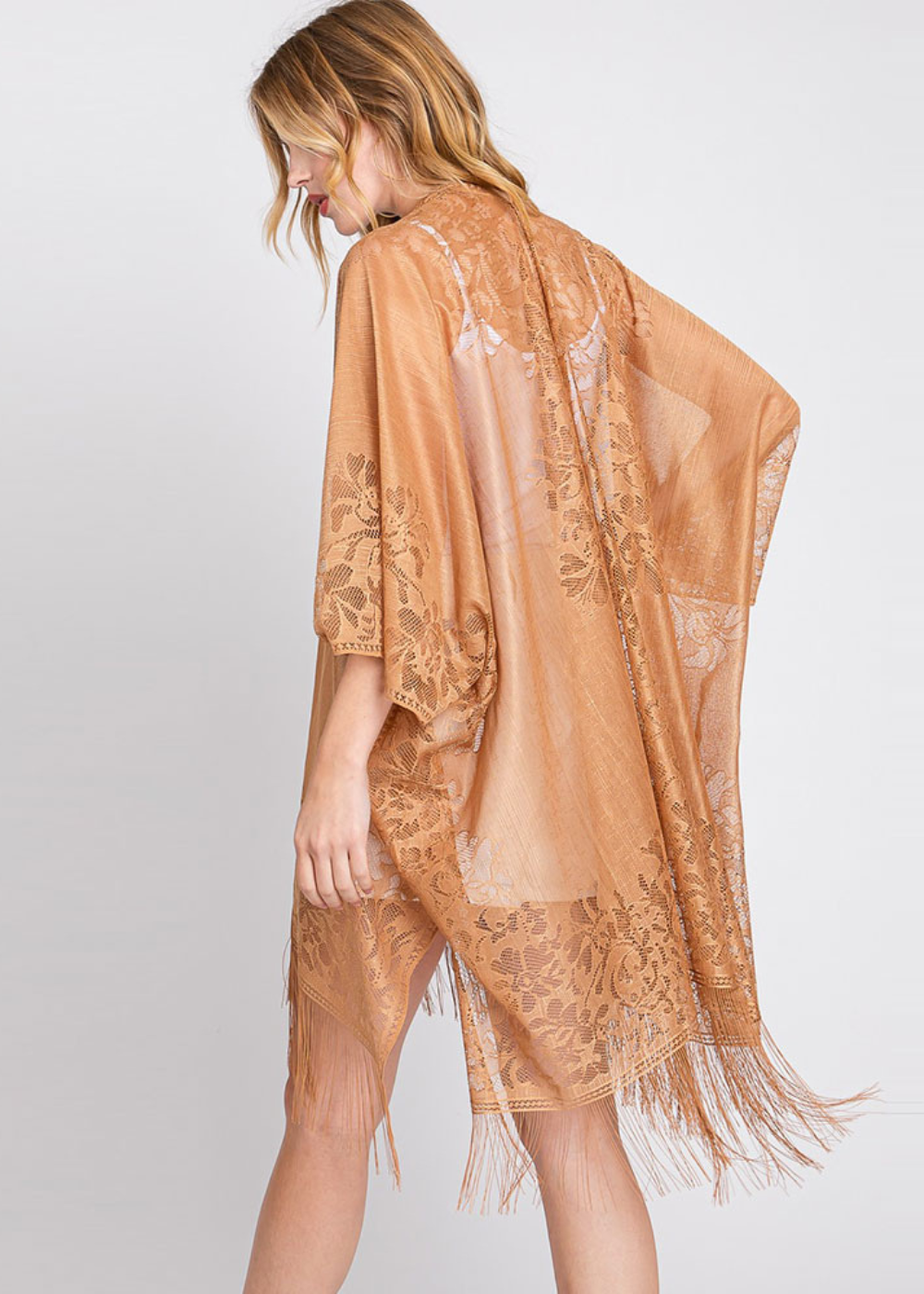 70s Boho Lace Kimono with Fringe