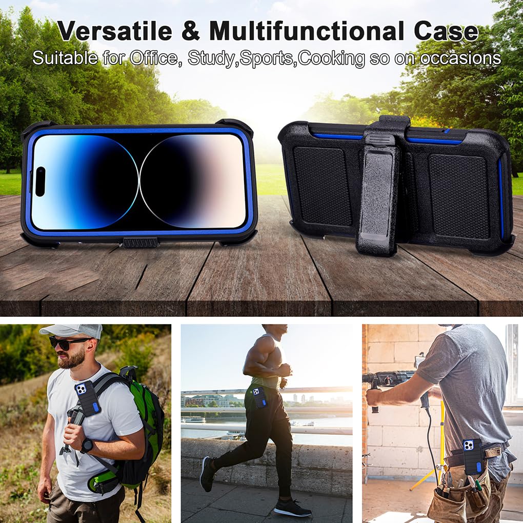 for Phone Case iPhone 14 Pro Max Case Black with Belt Clip Heavy Duty Holster for Shockproof Cases,3 Layers of Sturdy,Military Grade Defender Cover for iPhone 14 Pro Max Cases Black 6.7 Inch