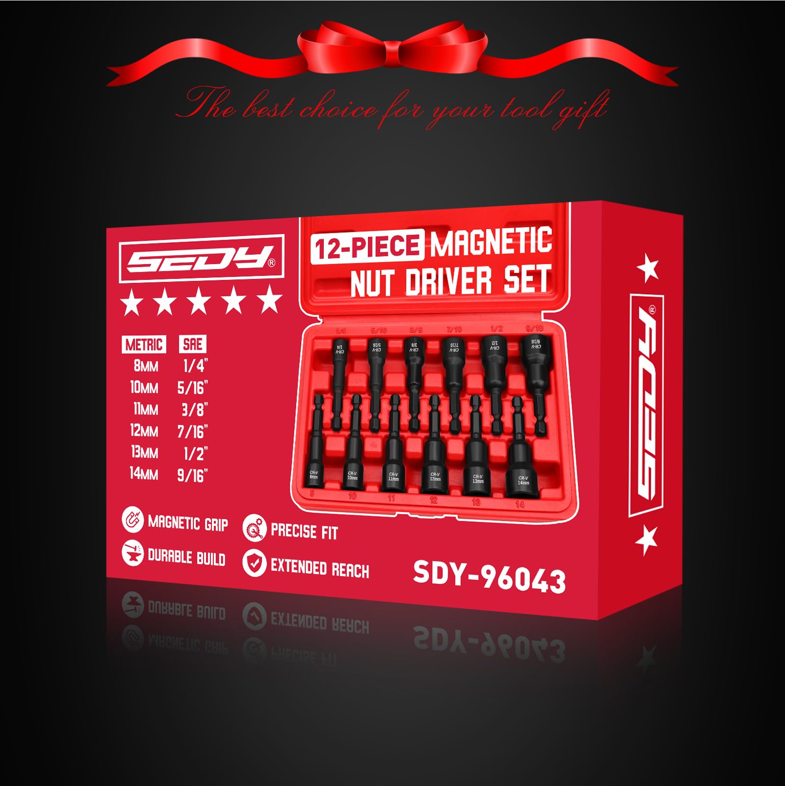 12-Piece Magnetic Nut Driver Set - Premium Impact Power Hex Nut Driver Drill Bit Master Kit, SAE & Metric, 1/4-Inch Quick-Change
