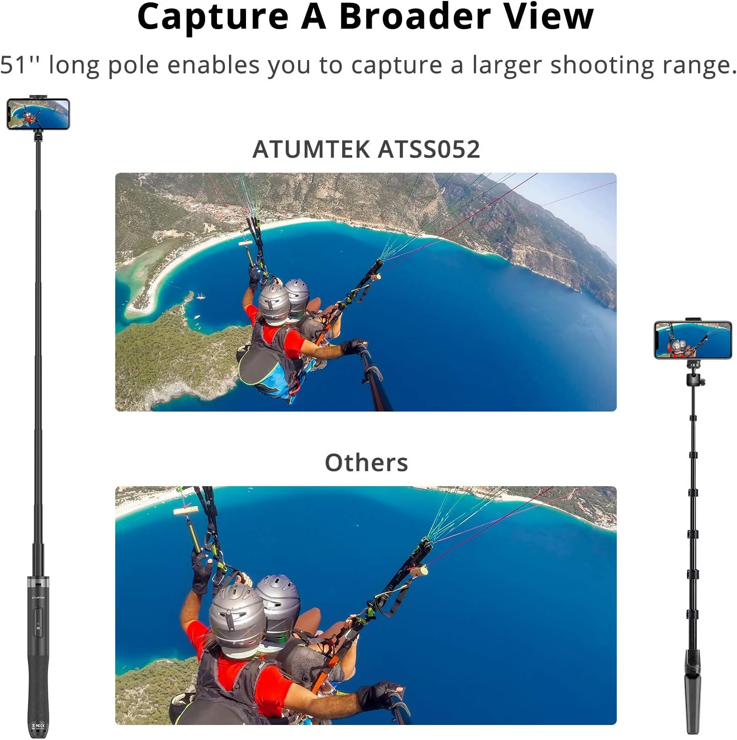 ATUMTEK 51" Selfie Stick Tripod, All in One Extendable Phone Tripod Stand with Bluetooth Remote 360° Rotation for iPhone and Android Phone Selfies, Video Recording, Vlogging, Live Streaming, Black