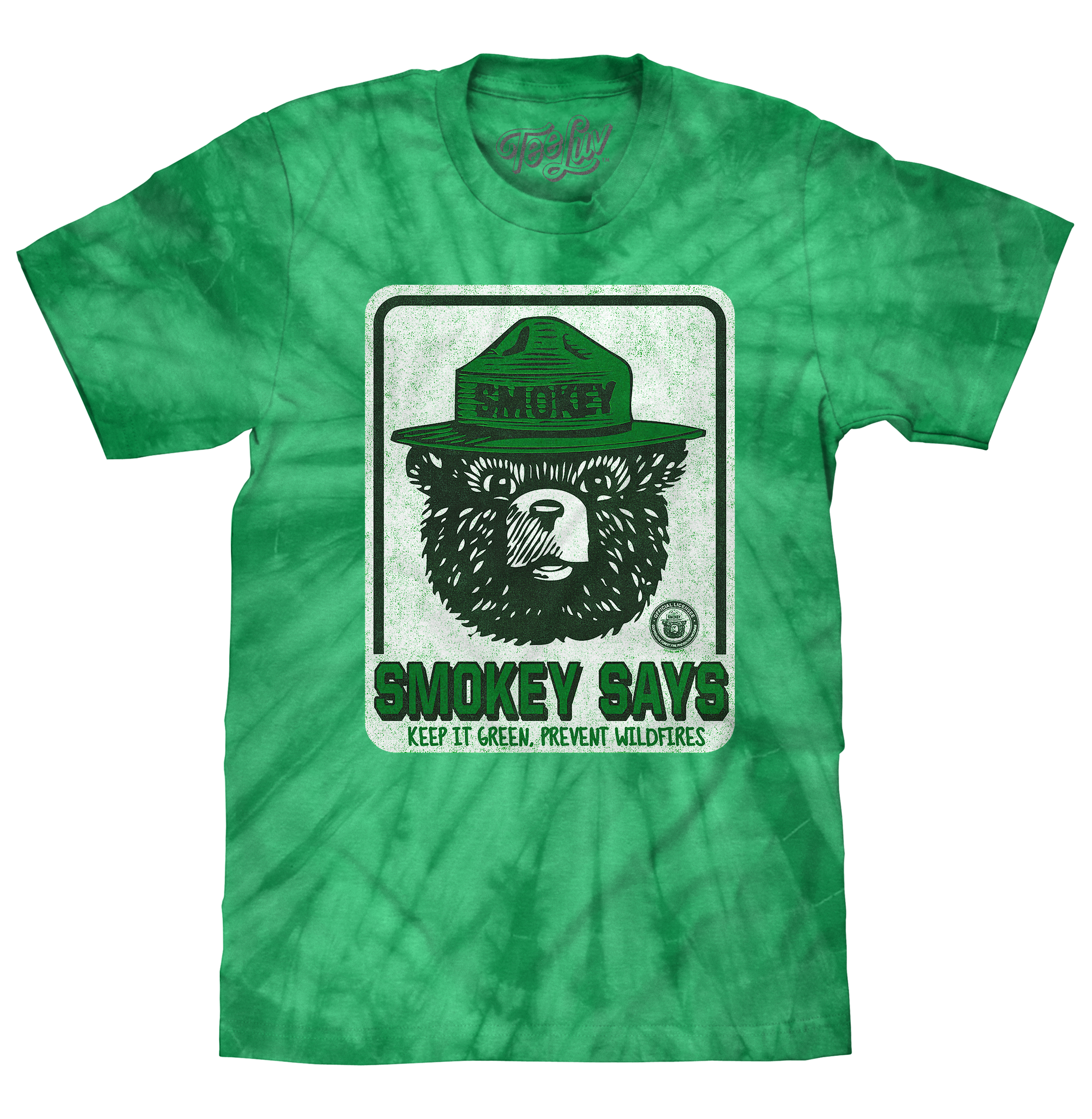 Smokey Bear Keep it Green, Prevent Wildfires Tie Dye T-Shirt - Kelly Green Tie Dye