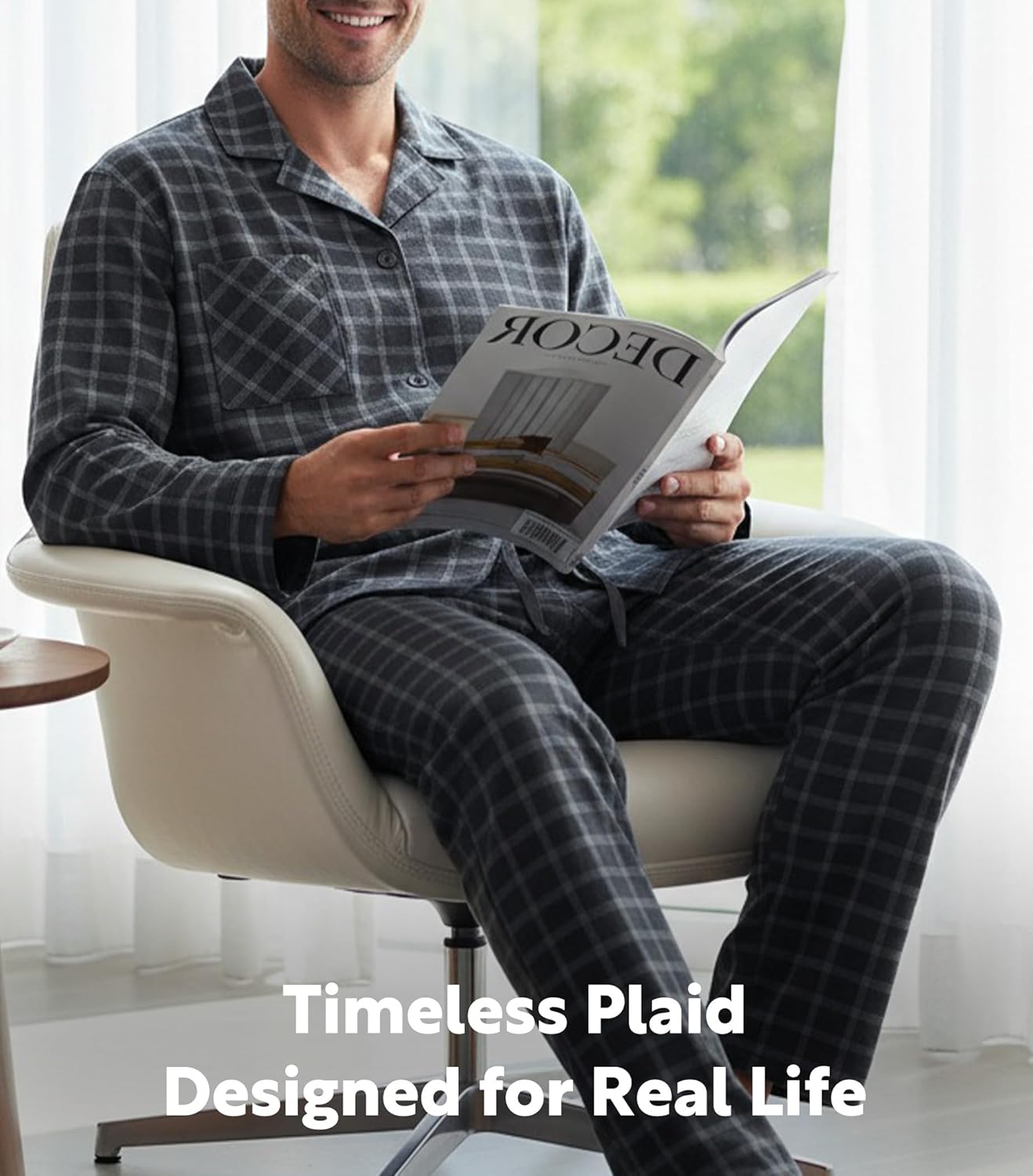 DAVID ARCHY Men's Pajamas Set Flannel Pjs Sets Ultra-Soft Cotton Pajamas for Men Classic Plaid Lounge Set with Roomy Pockets