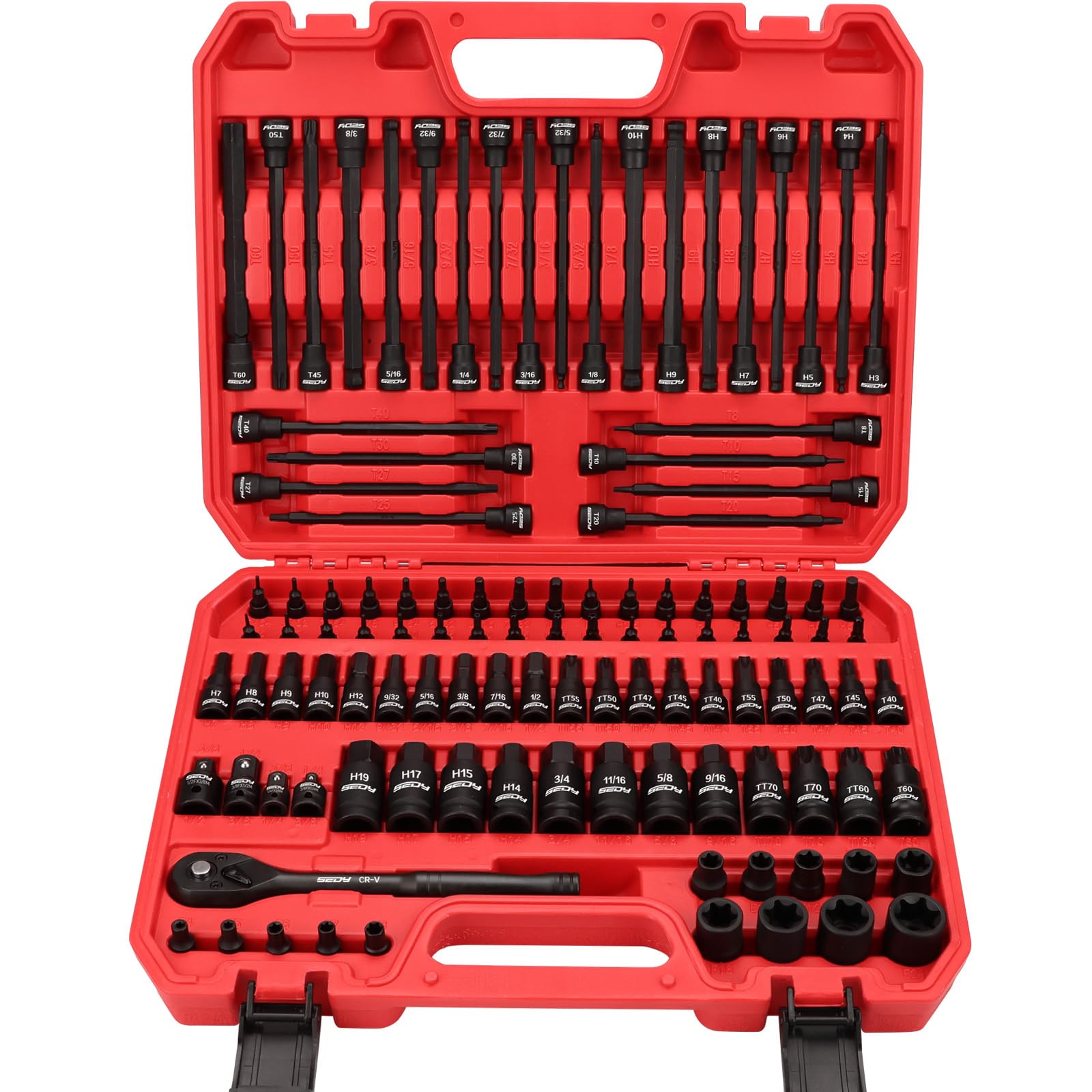 29-Piece 1/2" Drive Impact Socket Set, SAE (3/8 to 1 inch) and Metric (10-24mm) Sizes with Extension Bars Standard Deep Socket Set CR-V Material High Durability Impact Wrench