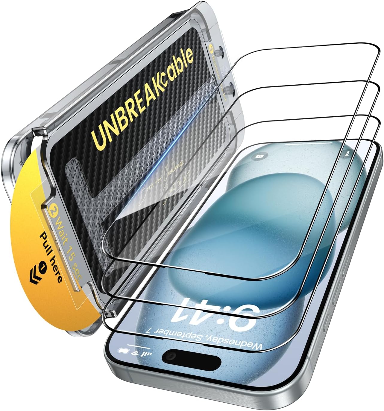 UNBREAKcable 3-Pack Screen Protector for iPhone 16 Pro Max Tempered Glass - [One-Pull Perfection] [Auto Dust-Elimination] [9H+ Hardness] [99.99% HD Clear] Full Coverage for iPhone 6.9 inch