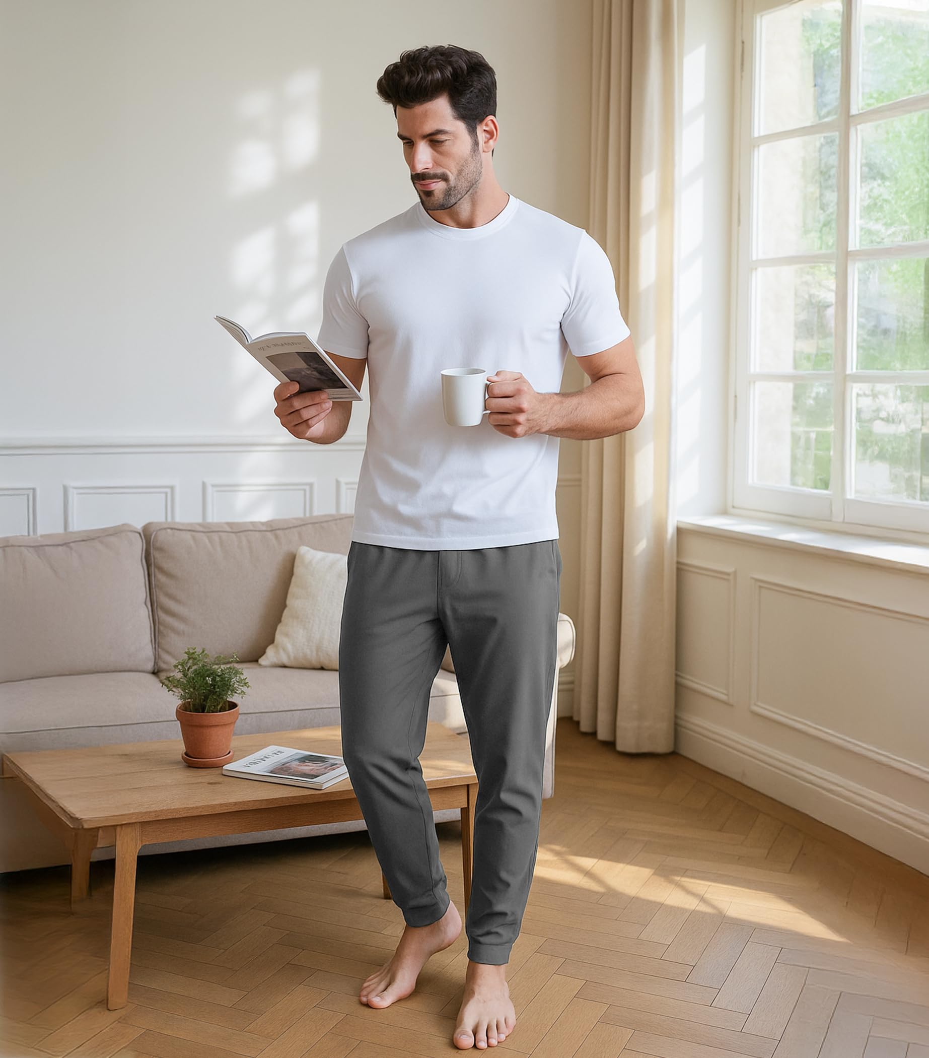 DAVID ARCHY Men's Pajama Pants Cotton Bottoms Soft Lightweight Loungewear with Drawstring and Pockets 2 Pack